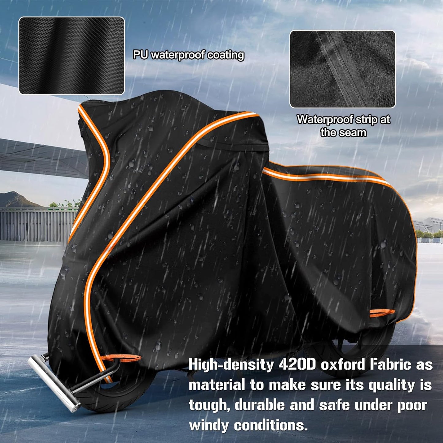 420D Waterproof Motorcycle Cover for Honda Africa Twin,CRF250f, CRF300l and NC750X/CB500X/XR150, Outdoor Bike Cover Windproof Heavy Duty Waterproof All Weather Protection