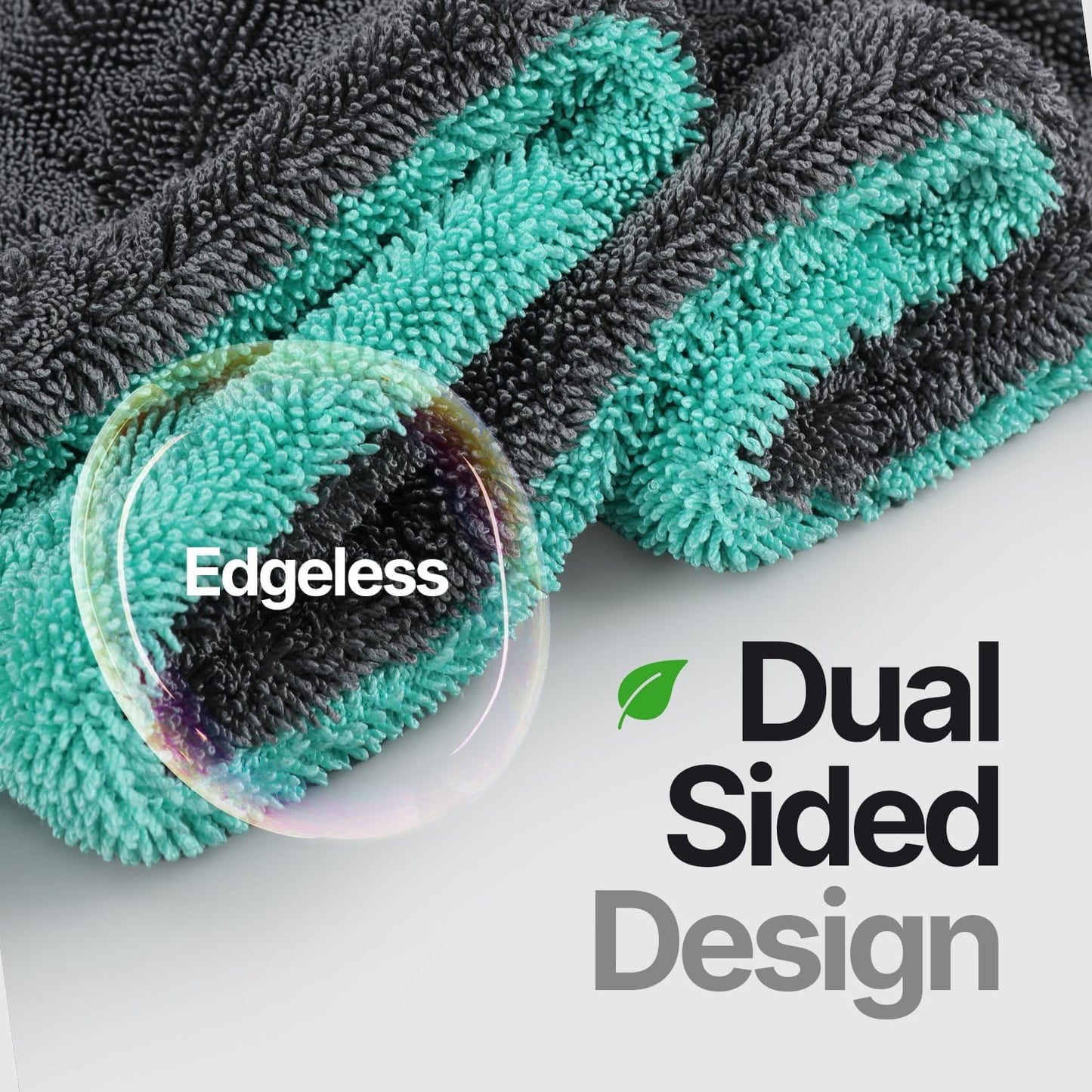 Microfiber Towels for Cars - 1300GSM X Large Size Double Twisted Loop 2pcs - 70/30 Blend Quick Dry High Absorbent Edgeless Streak Free - Car Drying Towel for Detailing 24x36″ & 12x12 (Grey+Green)