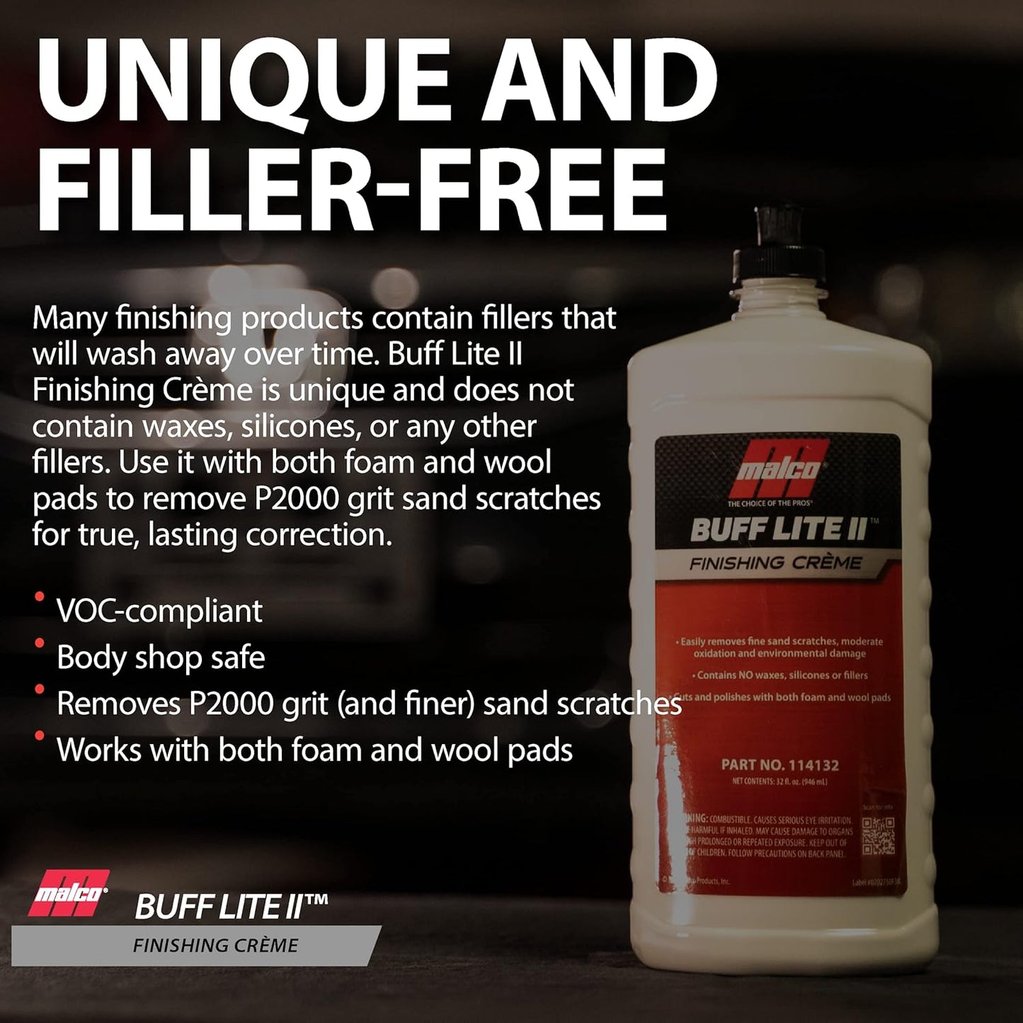 Malco Buff Lite II Finishing Crème – One-Step Professional Cutting, Polishing and Finishing Compound/Removes Brush Marks, Car Wash Scratches, and Snow Brush Scratches / 32 Oz. (114132)