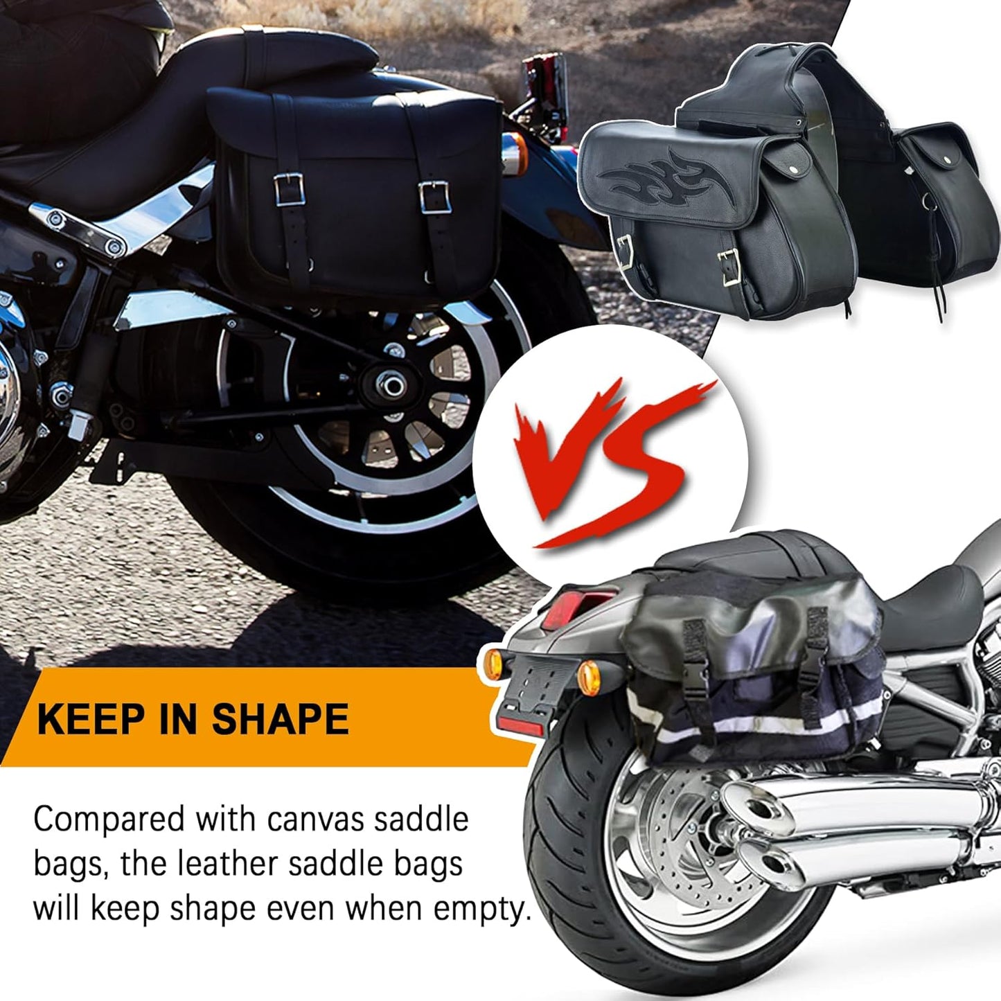 Dream Apparel Naked Cowhide Leather Motorcycle Saddle Bags Throw Over Saddlebags, Motorcycle Side Bags for Honda Shadow Sportster Softail Dyna V-star (Black, No Studs)