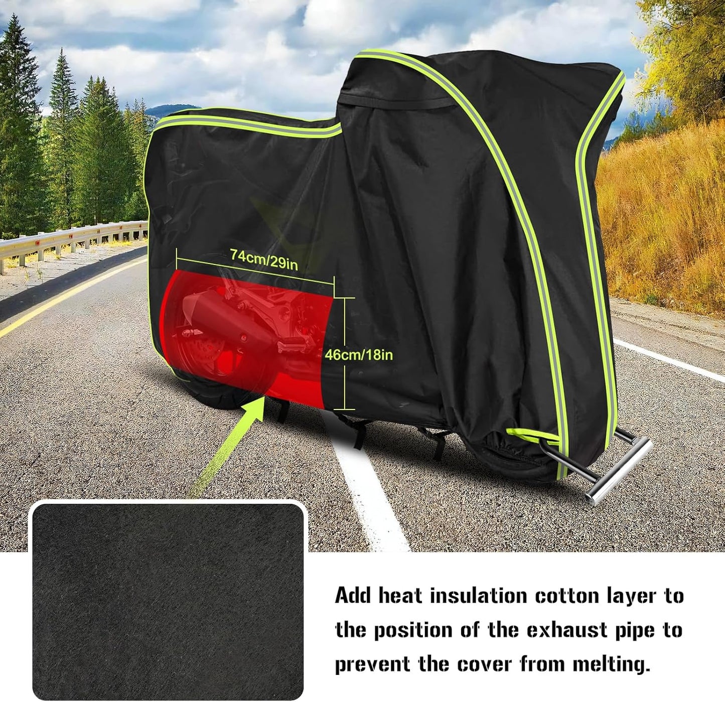 Waterproof Motorcycle Cover for Honda Grom MSX125/Navi/Monkey/2022 Benelli 135/2023 Grom, All Weather Outdoor Black Protective Cover with Reflective Strips,Vent Holes and Lock Holes