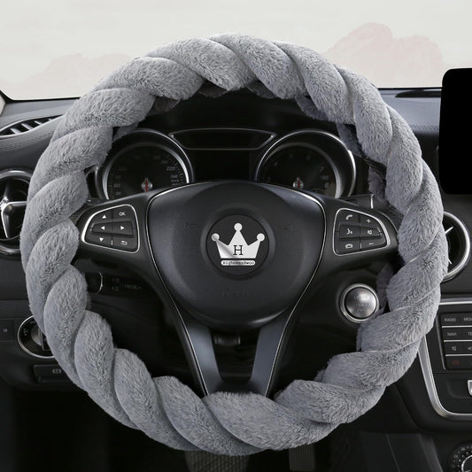 Luxury Fluffy Winter Car Steering Wheel Cover for Women Soft Warm Plush Cute Auto Accessories for Vehicle, Sedan, Universal, Fuzzy, Anti Slip, Gray, Standard Size, 14.75-15.15"