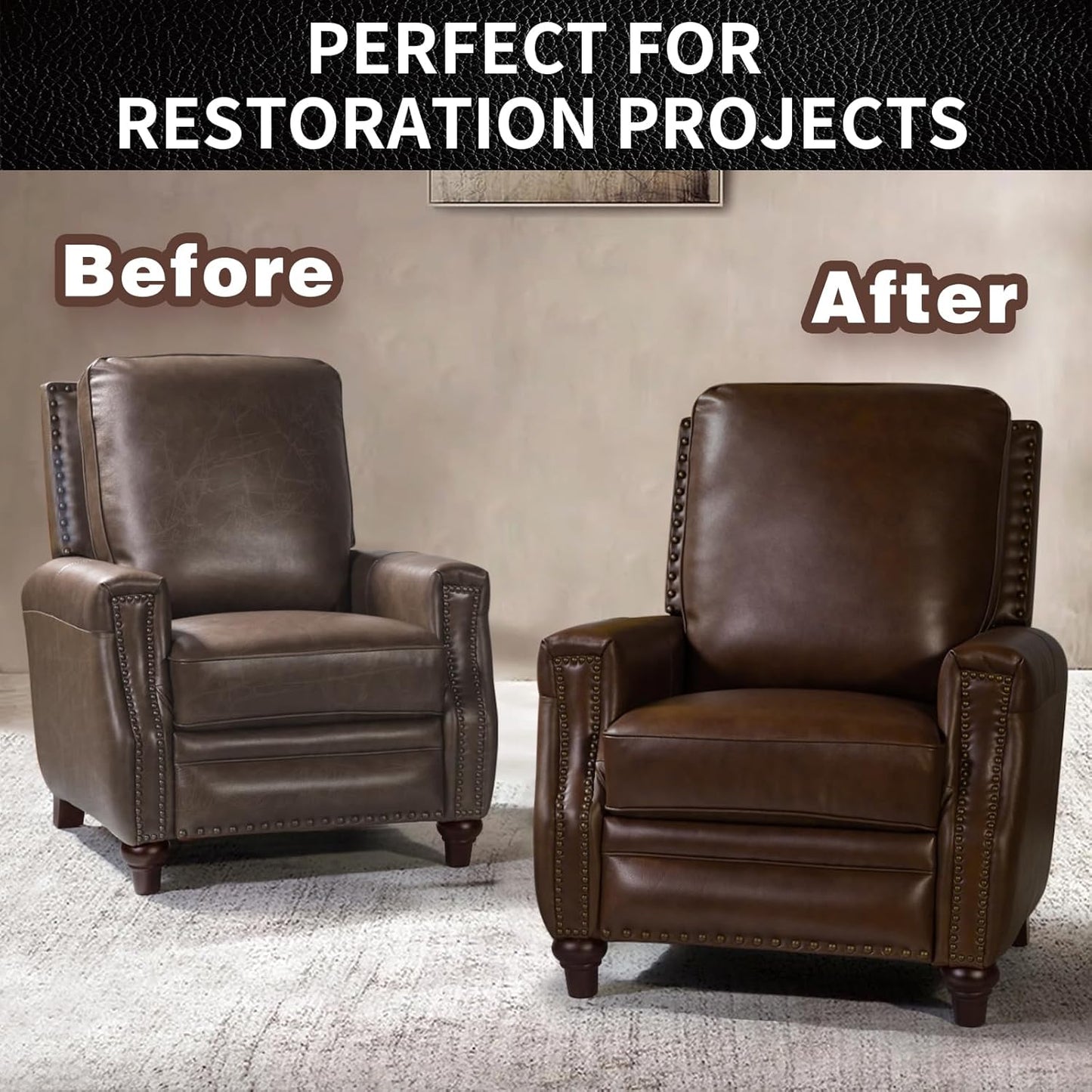 Leather Repair Kit Recoloring Balm Cleaner Conditioner Waterproof Beeswax Oil for Car Seat Furniture Couch Shoe Leather Vinyl(Black)