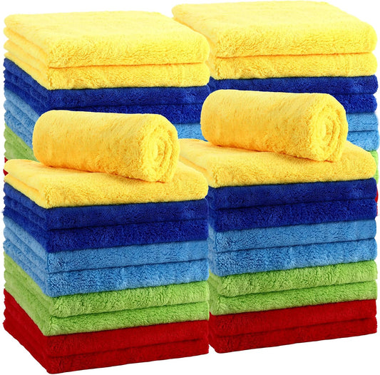 Shimeyao 30 Pcs Edgeless Microfiber Plush Towels for Cars Detailing Drying Wash Polishing Absorbent Cleaning Cloths, 500 GSM, 16 x 16 Inch(Multicolor)