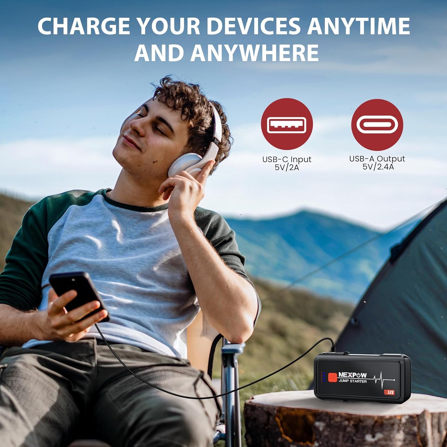 Car Jump Starter 3000A, NEXPOW 12V Battery Jumper Start Pack Kit for Up to 9.0L Gas & 7.0L Diesel Engines, Portable Jump Box with Jumper Cables, USB Quick Charge, LED Flashlight for Car, Motorcycle