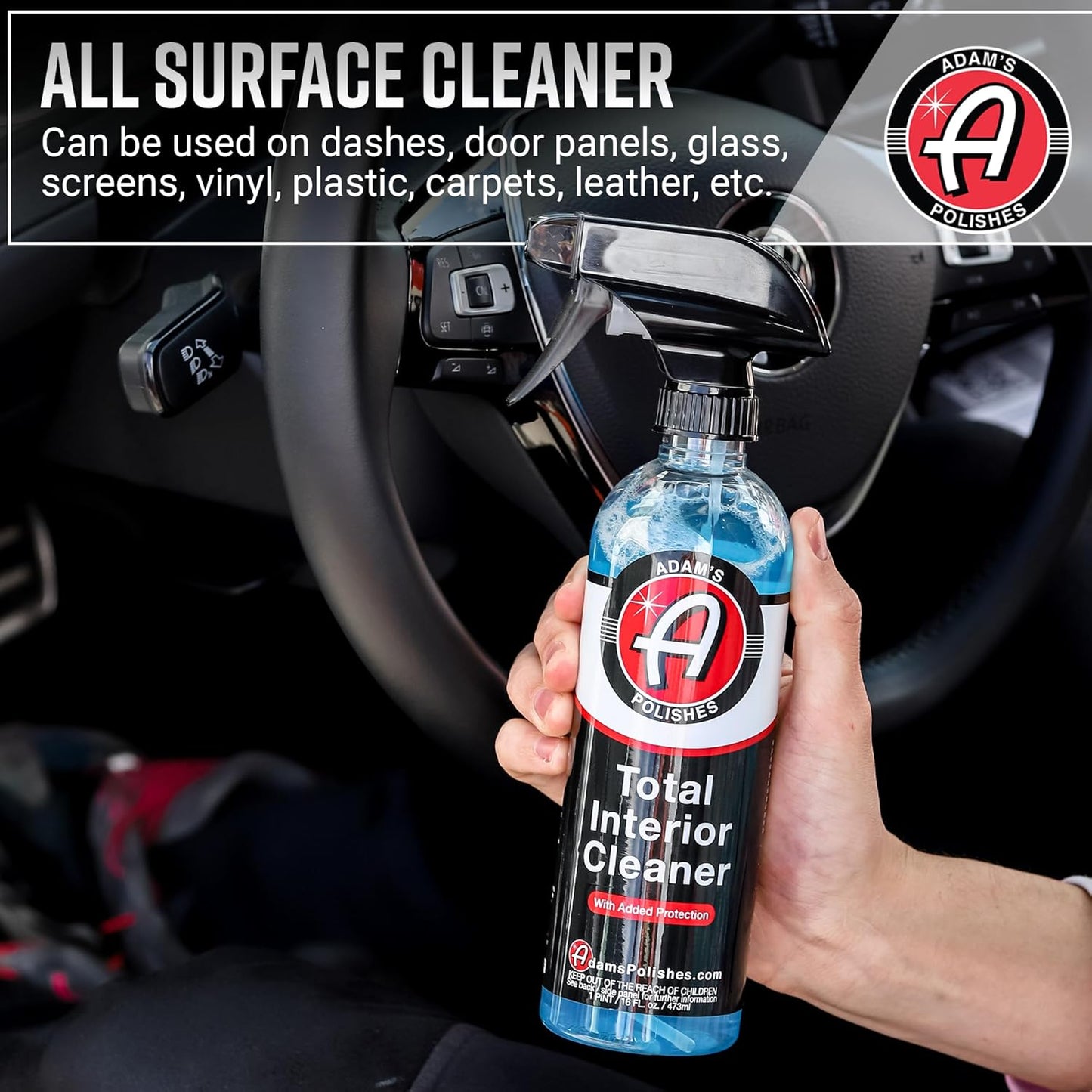 Adam's Polishes Total Interior Cleaner & Protectant, Quick Detailer & SiO2 Protection, Ceramic Infused, Anti-Static, OEM Finish, For Leather, Vinyl, Plastics, Glass & More