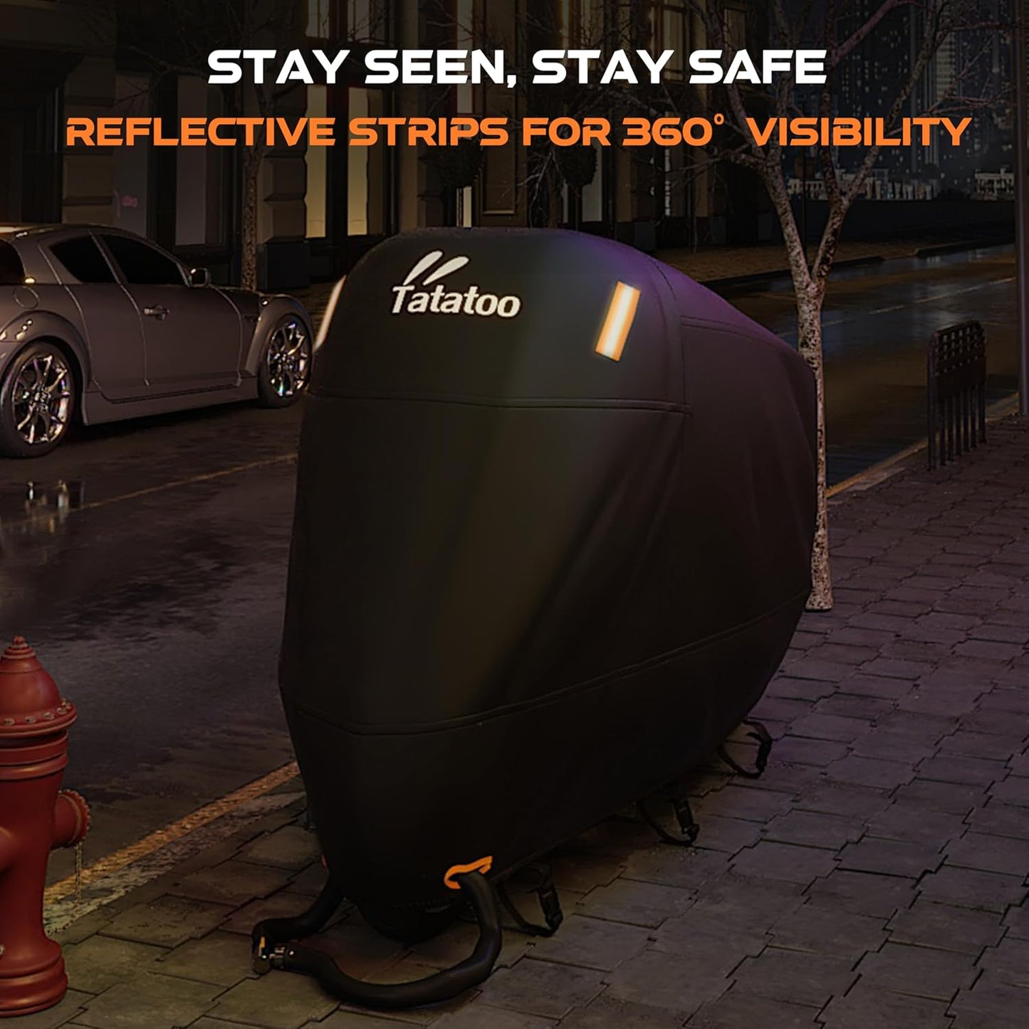 Motorcycle Cover Waterproof Outdoor, 300D Heavy Duty 250cc, UV & Rain Resistant, Windproof with 3 Buckles, Fits Most Motorcycles, Cruisers, Sportbikes, Dirt Bikes, Scooters up to 120" - 5XL Size