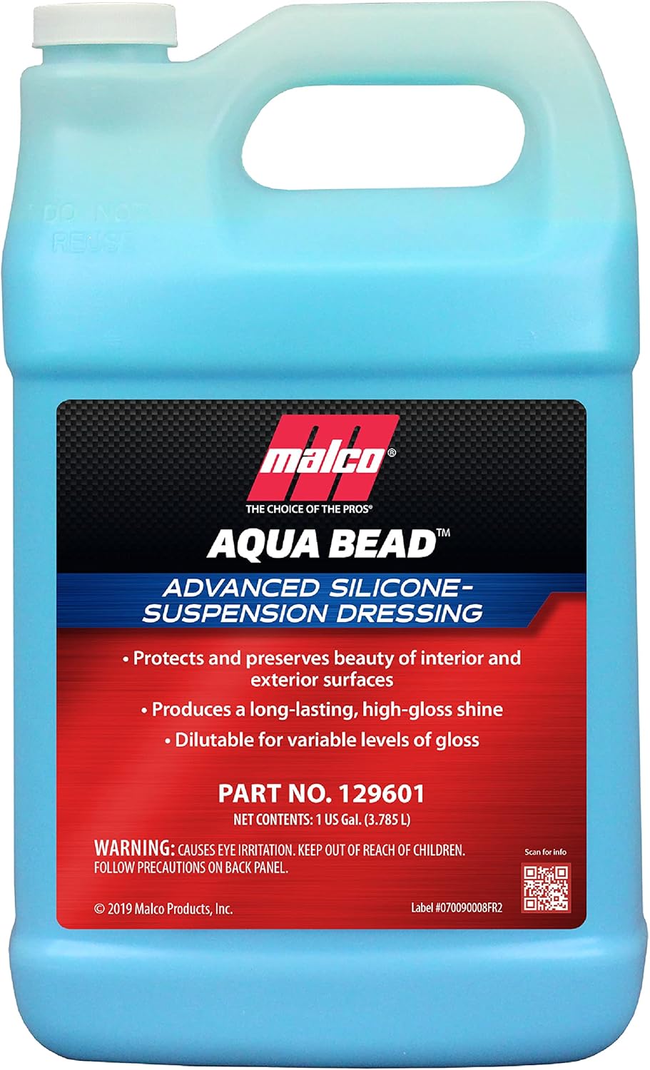 Malco Aqua Bead Water Based Dressing - Non-Greasy Interior and Exterior Dressing/Shines Car Tires, Rubber, Plastic and Trim/Concentrated Formula, Dilutable for Variable Gloss / 1 Gallon (129601)