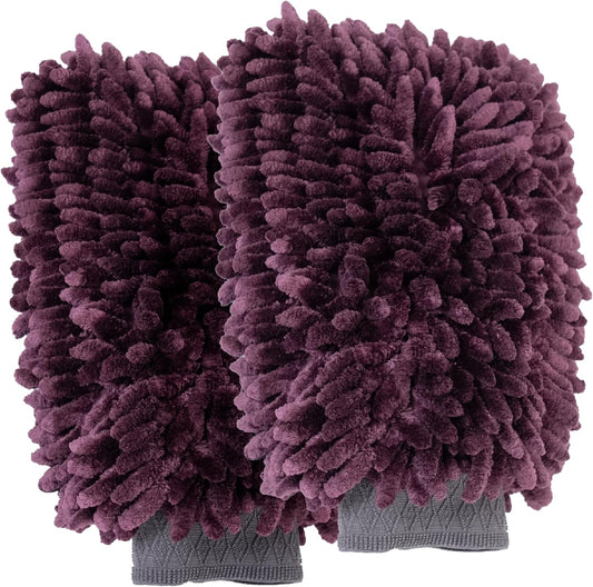 VIKING Car Wash Mitt, Microfiber for Car Cleaning, Premium Chenille, Purple, 10 inch x 8 inch, 2 Pack