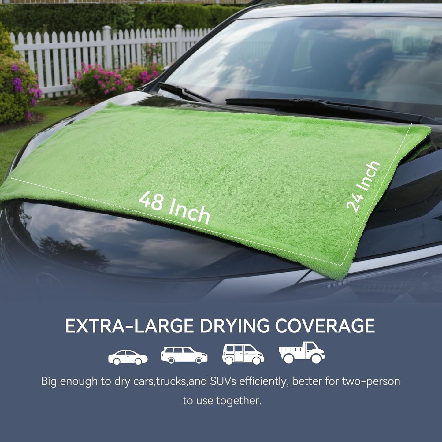 1400GSM Car Drying Towel(48" x 24"),Microfiber Towels for Cars Detailing -Absorbs 9lbs of Water, Ultra-Absorbent, Streak-Free, Scratch-Free, No Water Spots, Double-Twist Pile & Edgeless
