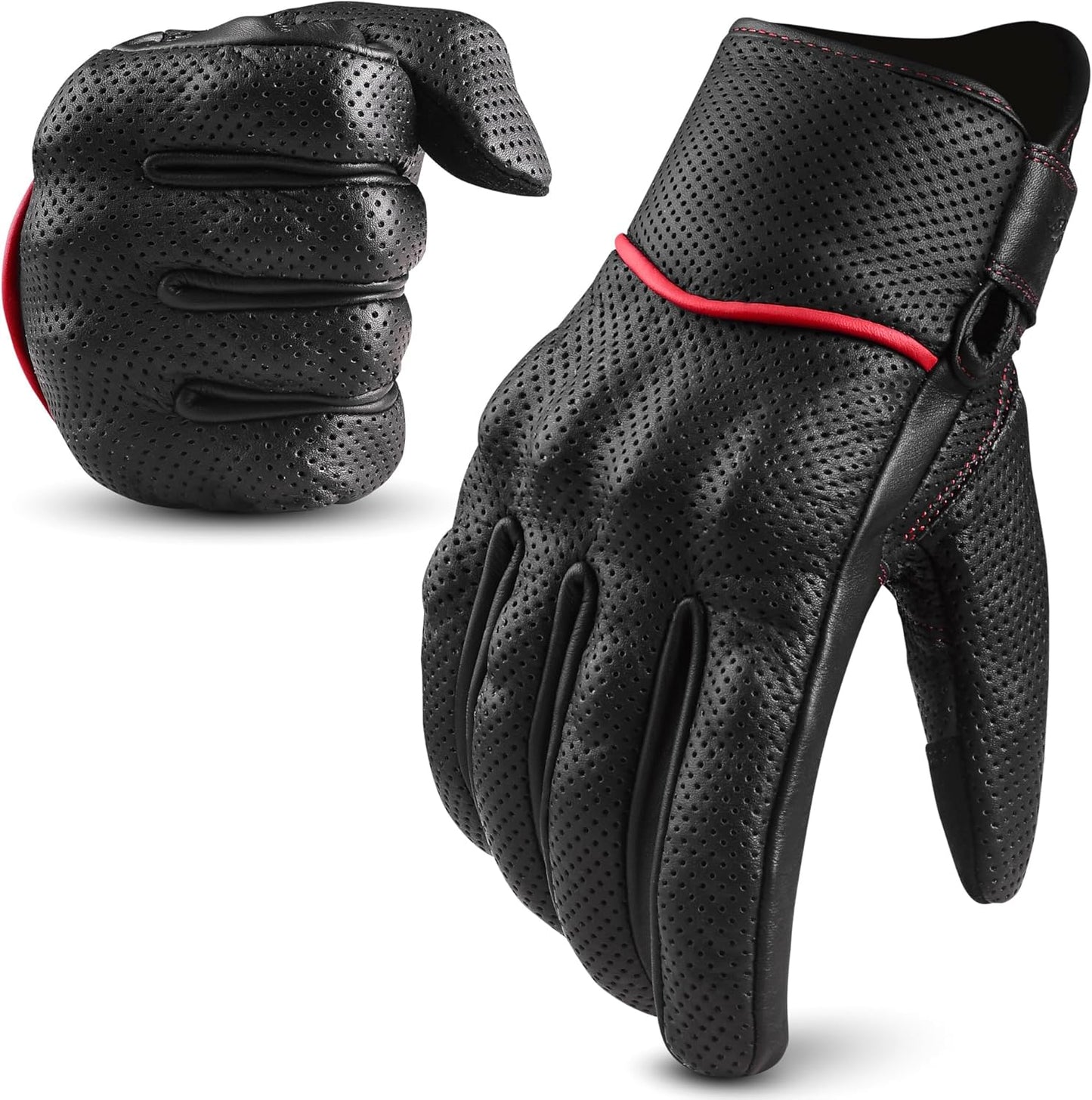 aasportx Motorcycle Gloves - Men's Leather Motorbike Gloves with Touchscreen Function - Non-Slip Pads for Men & Women