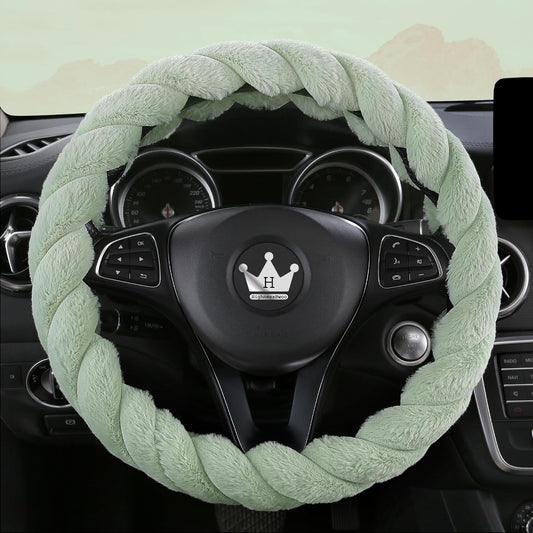 Luxury Fluffy Winter Car Steering Wheel Cover for Women Soft Warm Plush Cute Auto Accessories for Vehicle, Sedan, Universal, Fuzzy, Anti Slip, Green, Standard Size, 14.75-15.15"