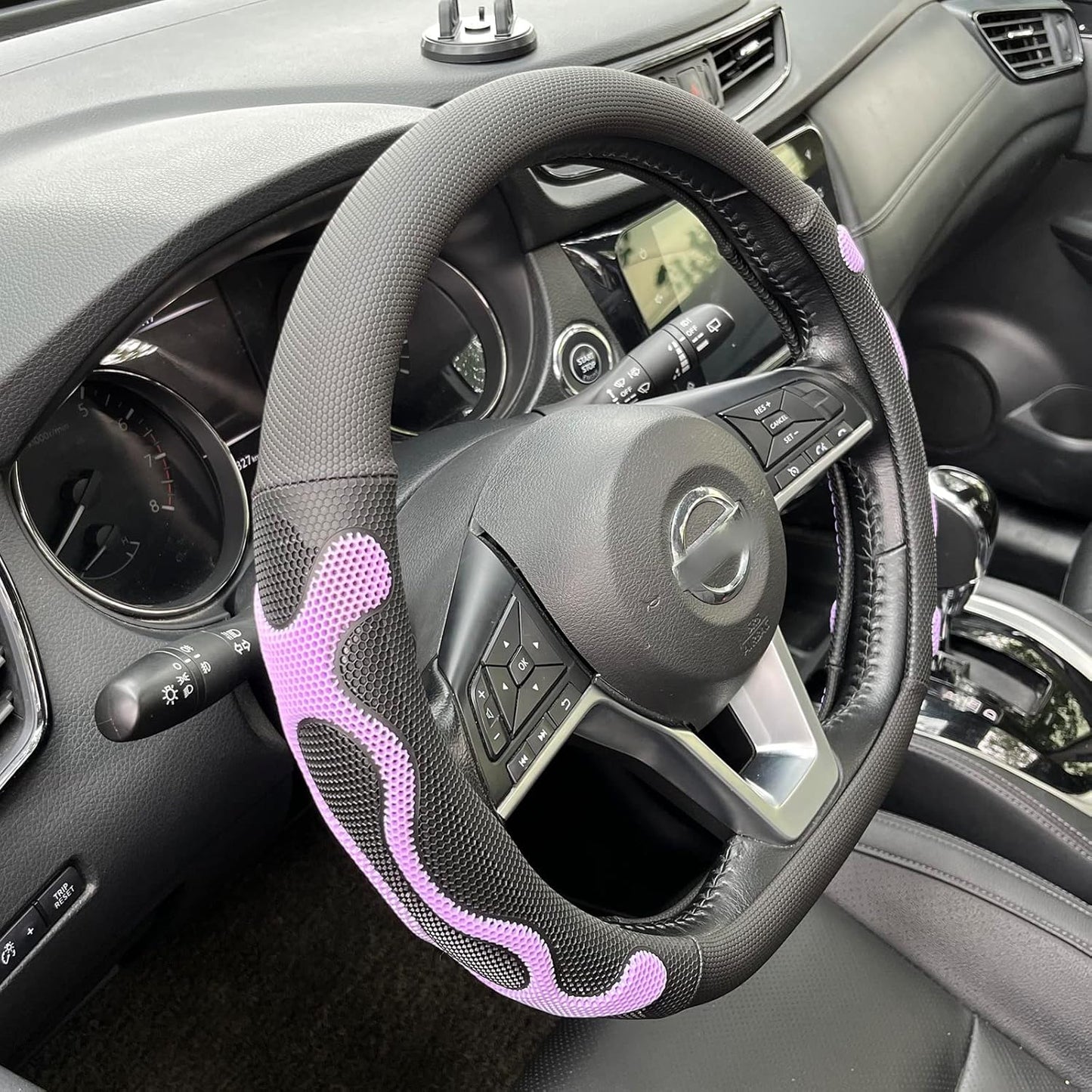 PINCTROT D Shaped Comfy Grip Steering Wheel Cover, Anti-Slip Design, Flat Bottom 14.5-15 Inch(Silicone Purple)