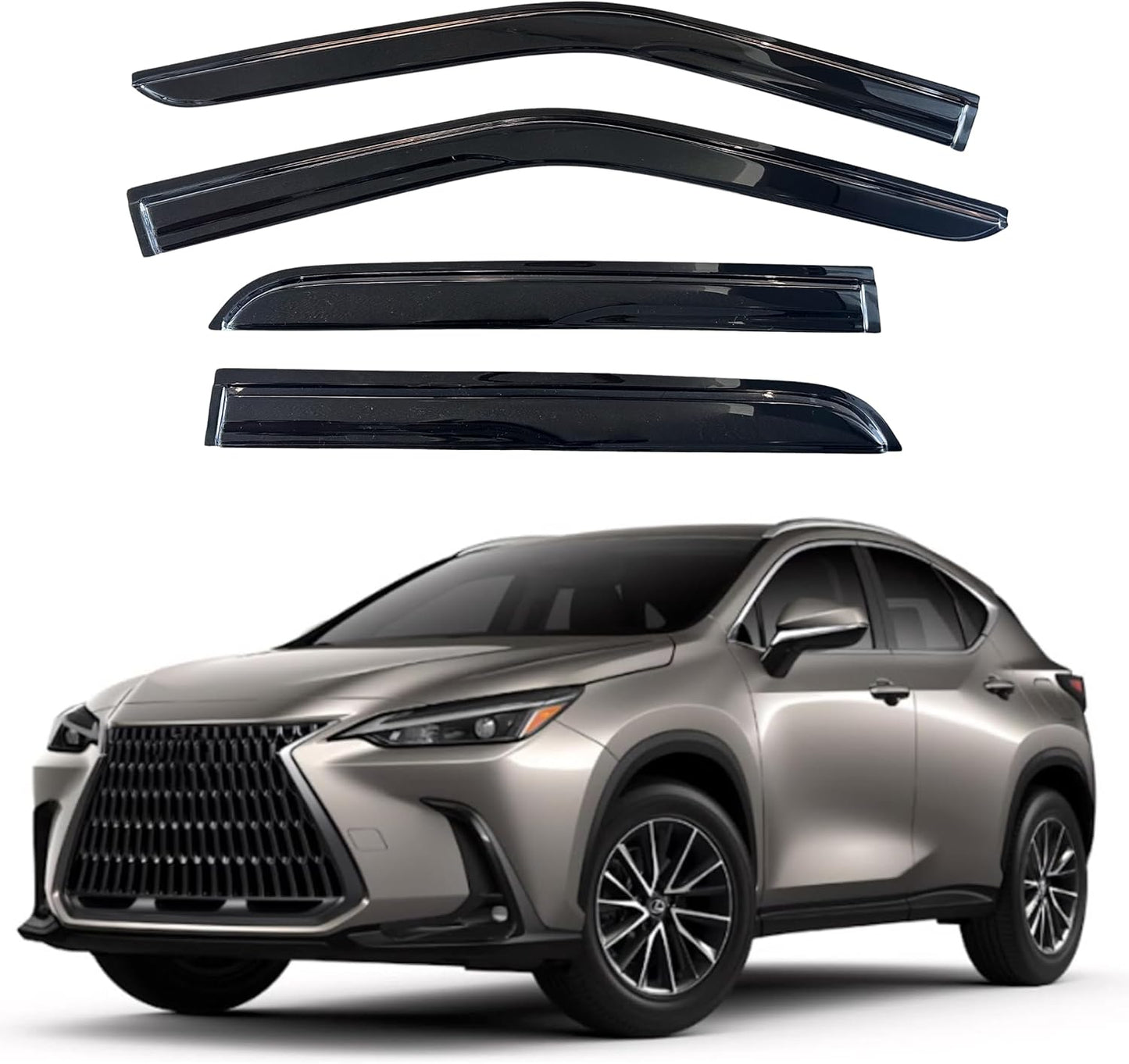 KPY Window Visor Compatible with Lexus NX200t NX300 NX300h 2014-2021, 4PC Rain Guard Side Window Vent Deflectors Tape-On Mugen Style, 2014 2015 2016 2017 2018 2019 2020 2021
