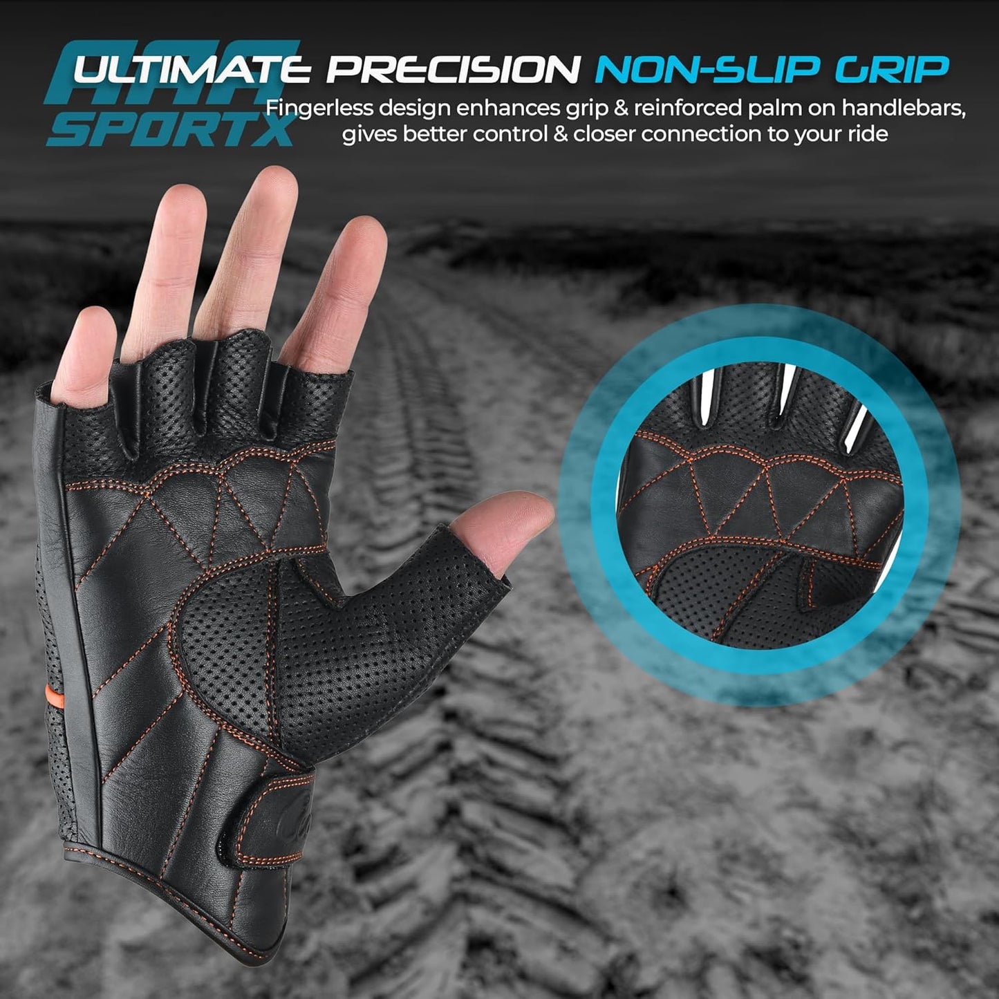 aasportx Motorcycle Gloves - Men's Leather Motorbike Gloves with Touchscreen Function - Non-Slip Pads for Men & Women