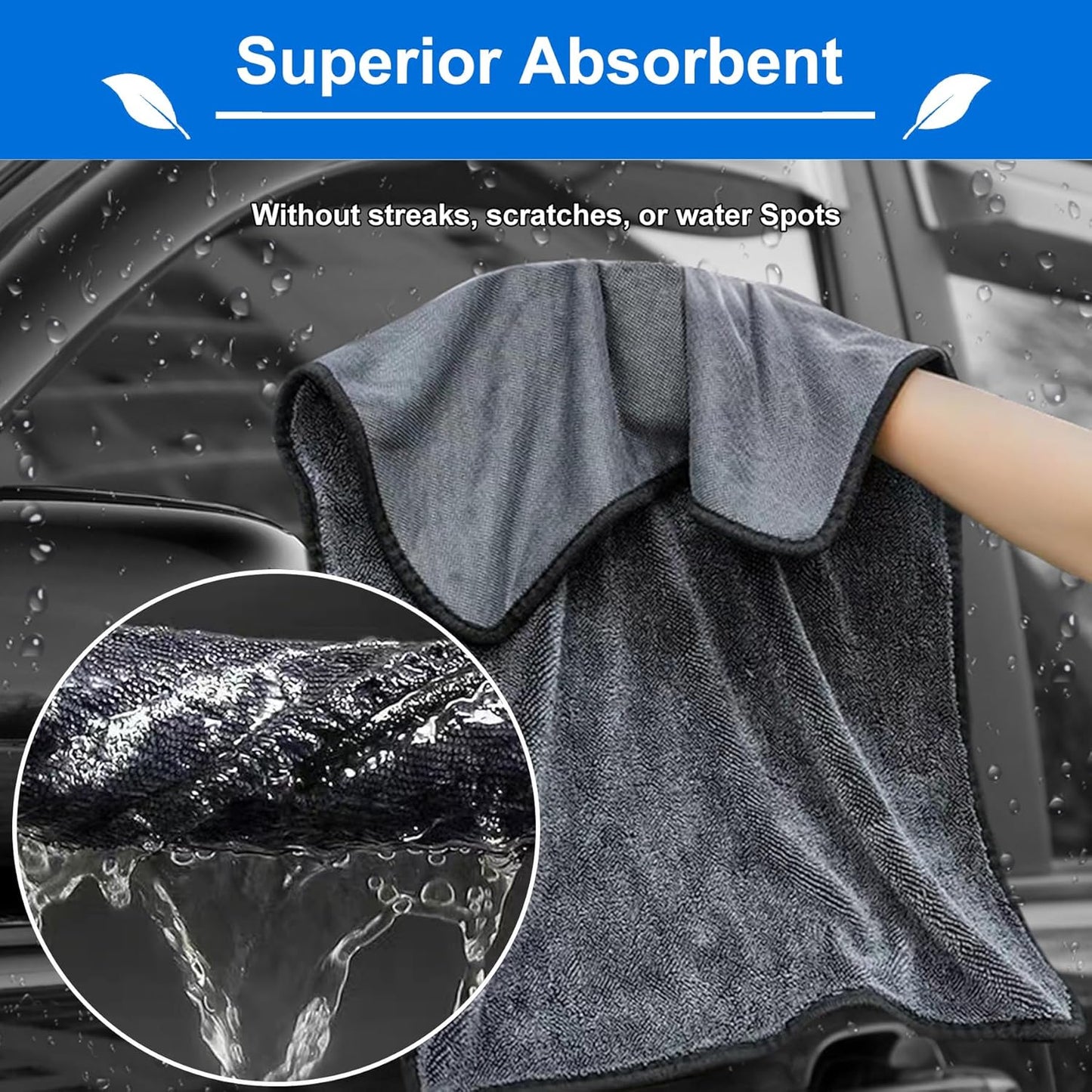 CICMOD Car Drying Towels 35"x24" Large Microfiber Towels for Car Detailing 600 GSM Gray - 4 Pack