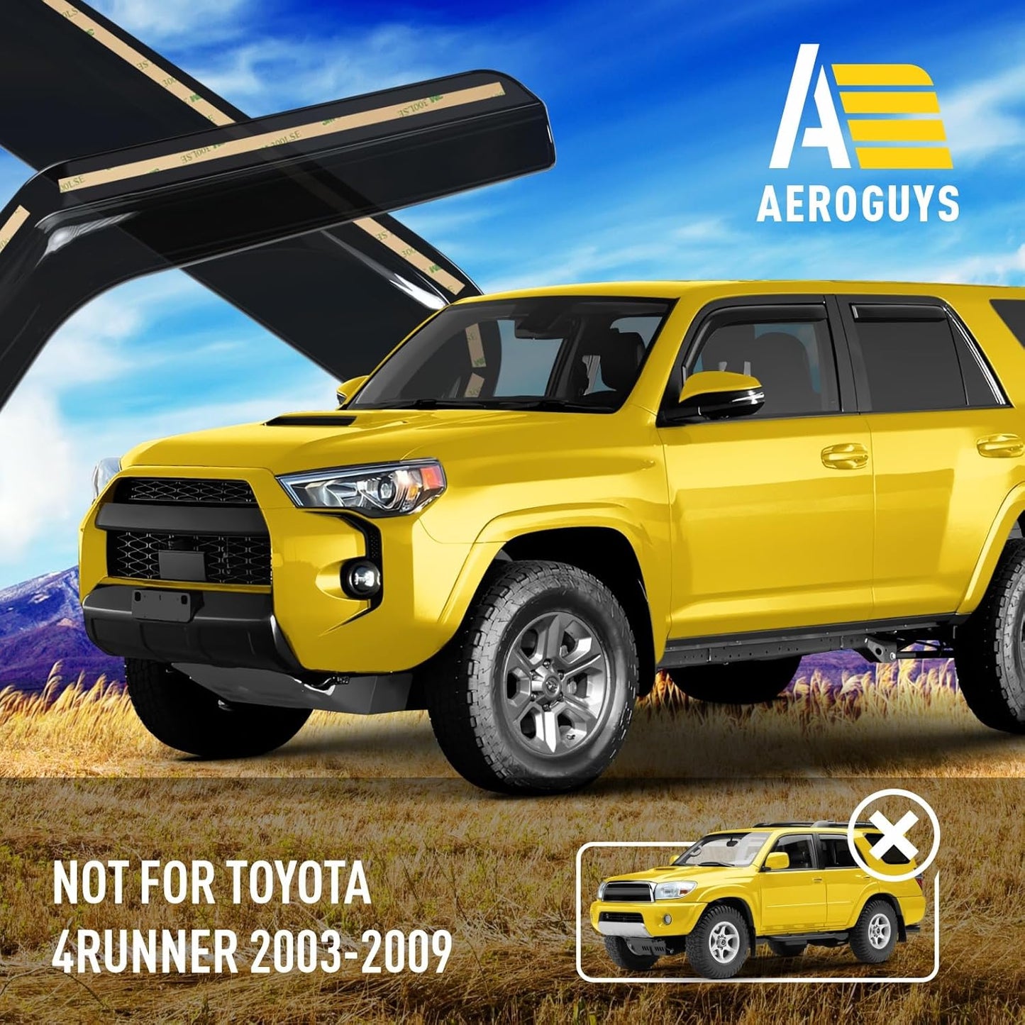 Extra Durable Window Deflectors Tape-On Window Visors Rain Guards Fit for Toyota 4Runner 2010-2024, Sun Visors, Wind Vent for Shades, Exterior Car Accessories - 4pcs. AG0112