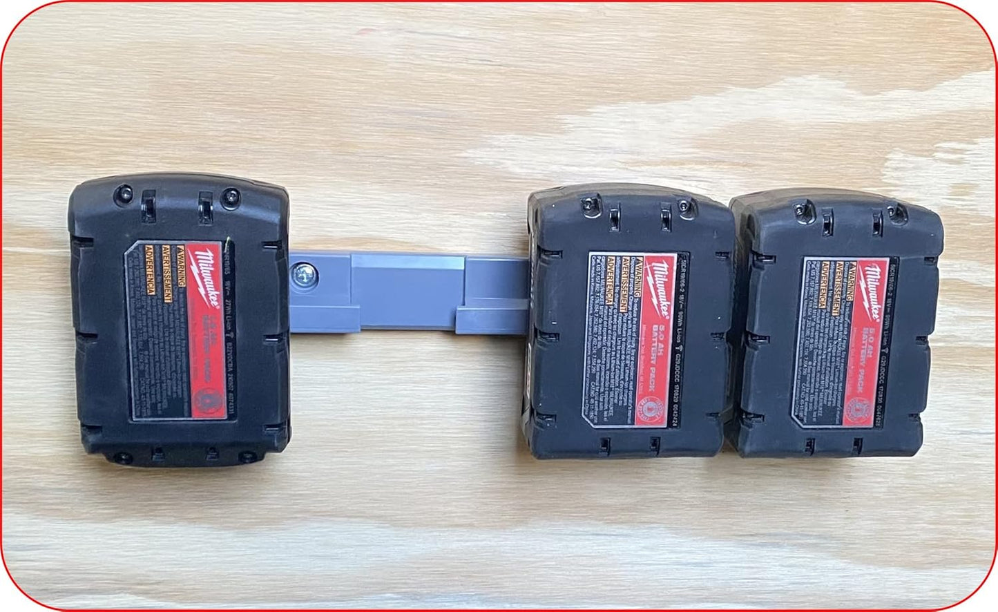 Milwaukee M18 Battery Holder | 4x 18V Battery Storage | Wall Mount | Grey ABS | 0.75 x 1.5 x 12" | Heat Resistant | USA