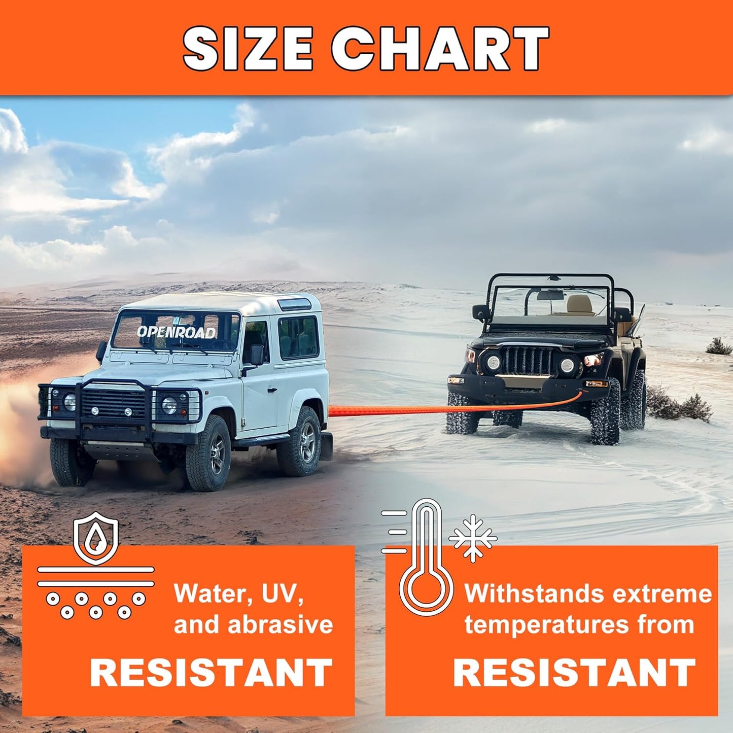 OPENROAD 1" x30ft Kinetic Recovery Rope 36,000LBS Heavy Duty Offroad Tow Strap, 35% Elasticity Snatch Rope for Jeep, Truck, ATV, UTV - Orange (Includes Storage Bag)