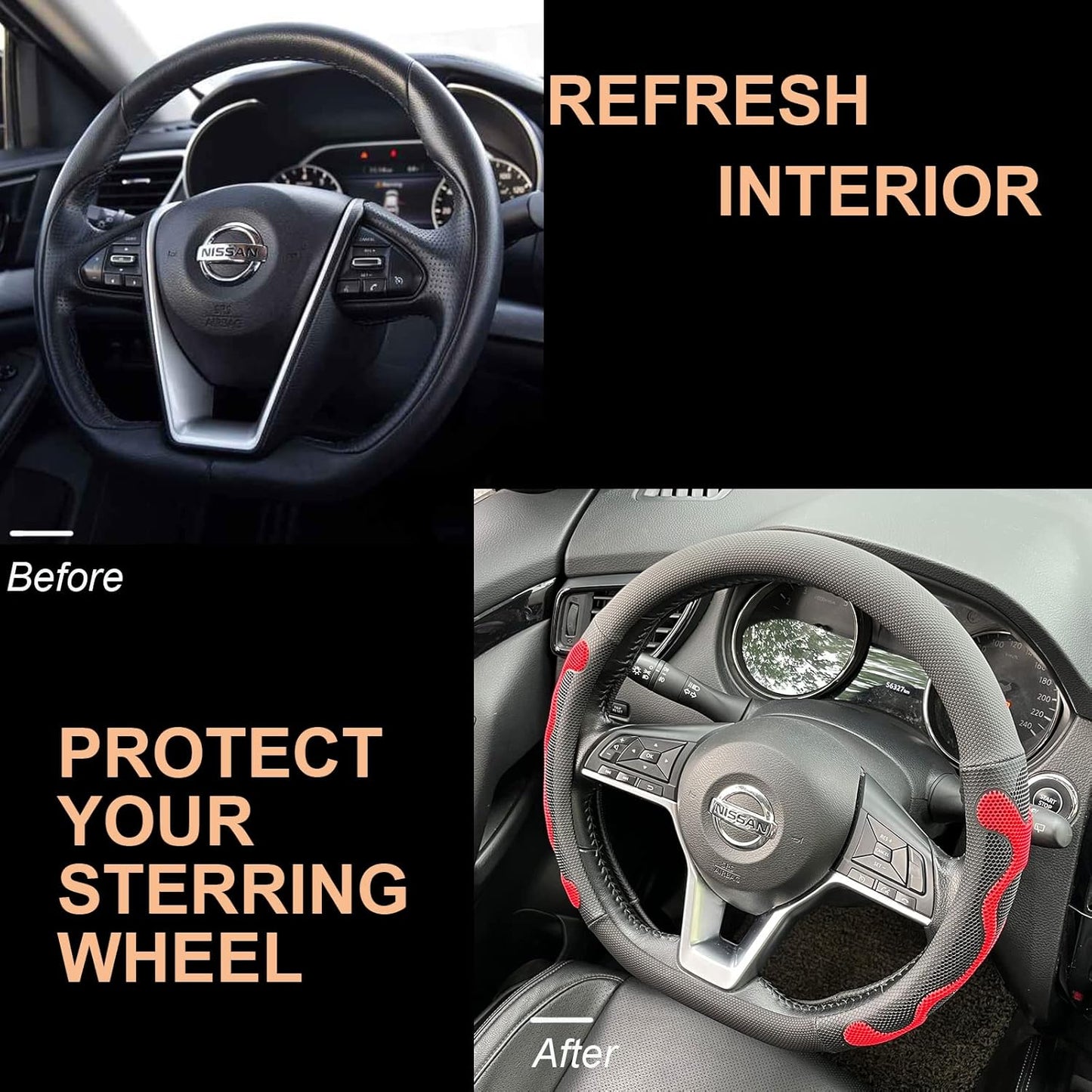 PINCTROT D Shaped Comfy Grip Steering Wheel Cover, Anti-Slip Design, Flat Bottom 14.5-15 Inch(Silicone Red)