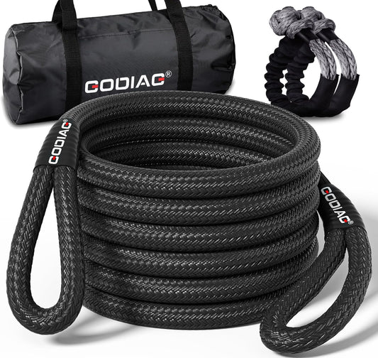 GODIAG 1"×30ft Kinetic Recovery Tow Rope (46500lbs) Heavy Duty Energy Rope with 2 Soft Shackles, 30% Elasticity Offroad Power Strap for Truck Jeep Car ATV UTV Tractor