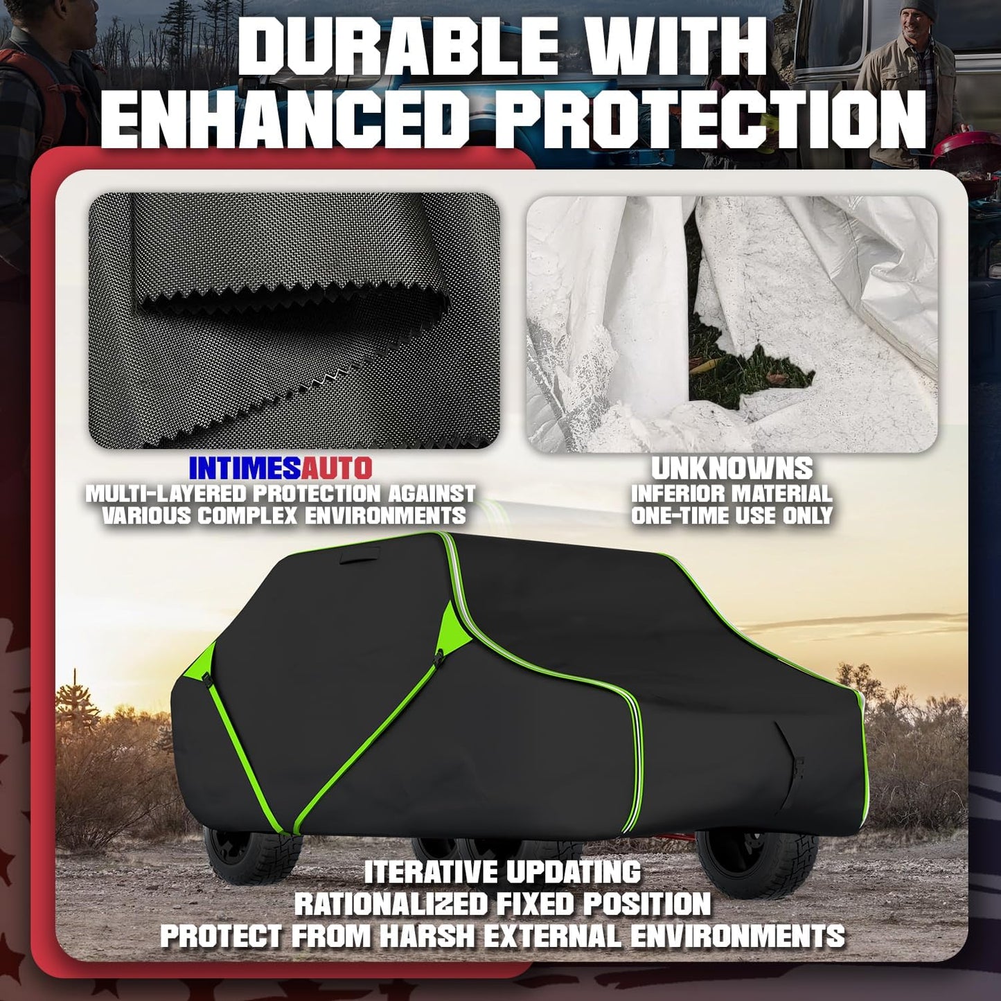 153 Inch UTV Cover for Polaris Ranger Crew RZR General 4, Can-Am Defender Maverick Commander Max, Yamaha Wolverine Viking, Kawasaki Mule Pro, Black 600D Cover Protection for 4-6 Seater UTV