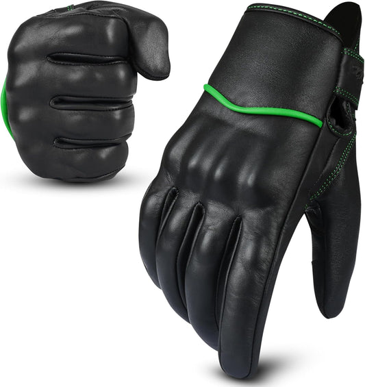 aasportx Motorcycle Gloves - Men's Leather Motorbike Gloves with Touchscreen Function - Non-Slip Pads for Men & Women