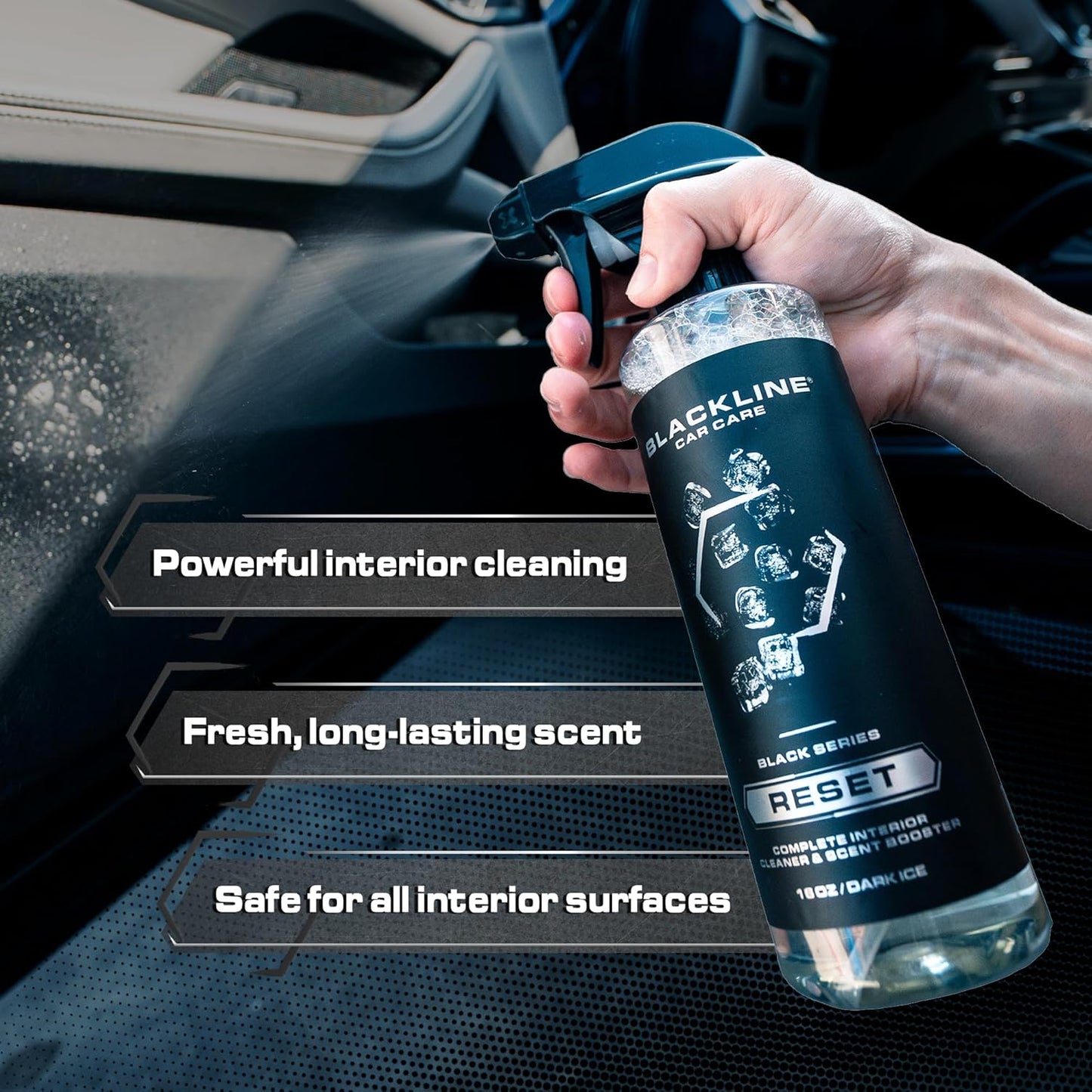 Blackline Luxury Scented Interior Cleaner Reset Deep Cleans & Deodorizes All Surfaces, pH-Neutral High-Foam Formula, Long-Lasting Premium Fragrance for Car