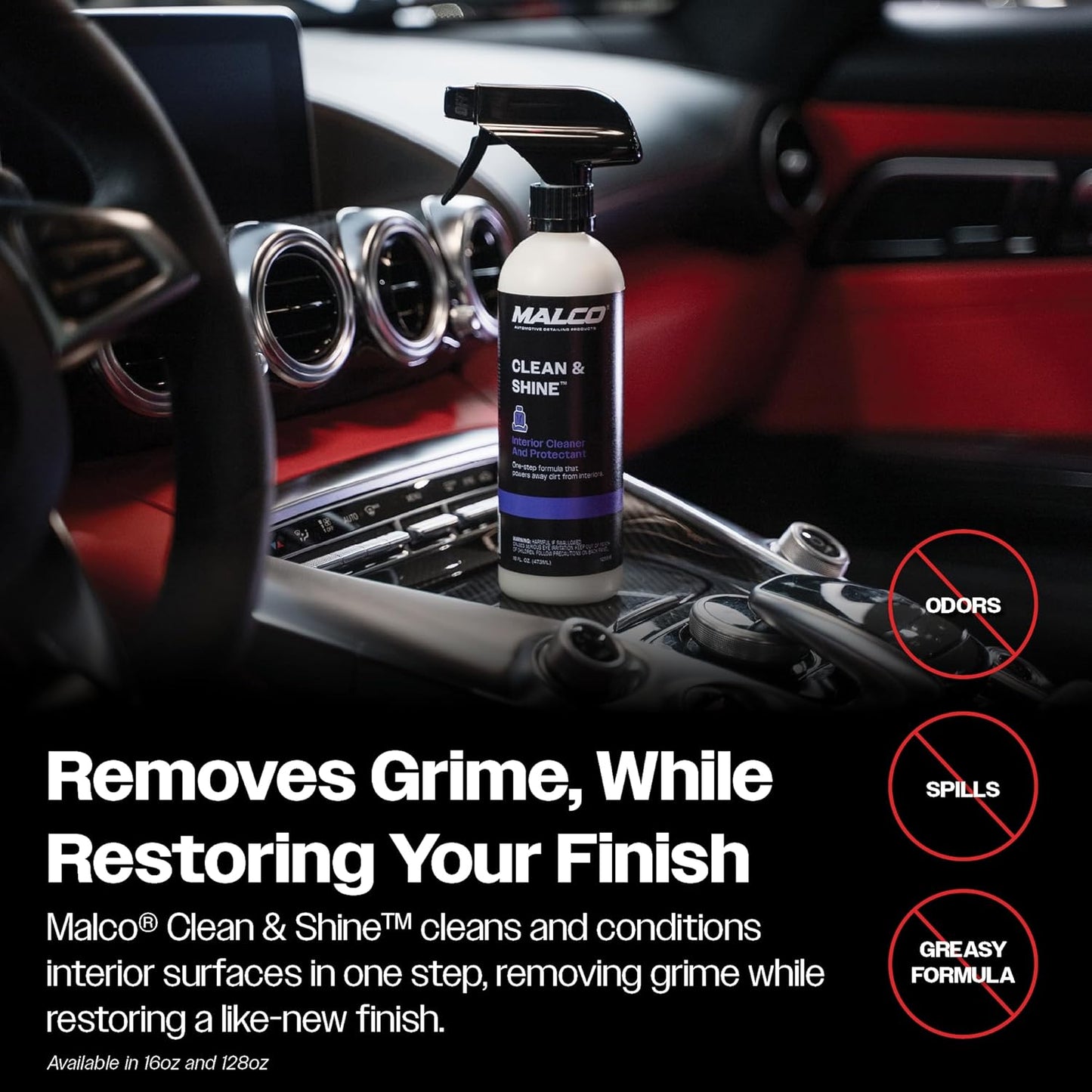 Malco Clean & Shine Interior Car Cleaner and Dressing – Restore Leather, Plastic and Vinyl Surfaces in Your Vehicle/Clean, Condition and Protect in 1 Simple Step / 1 Gallon (125901)
