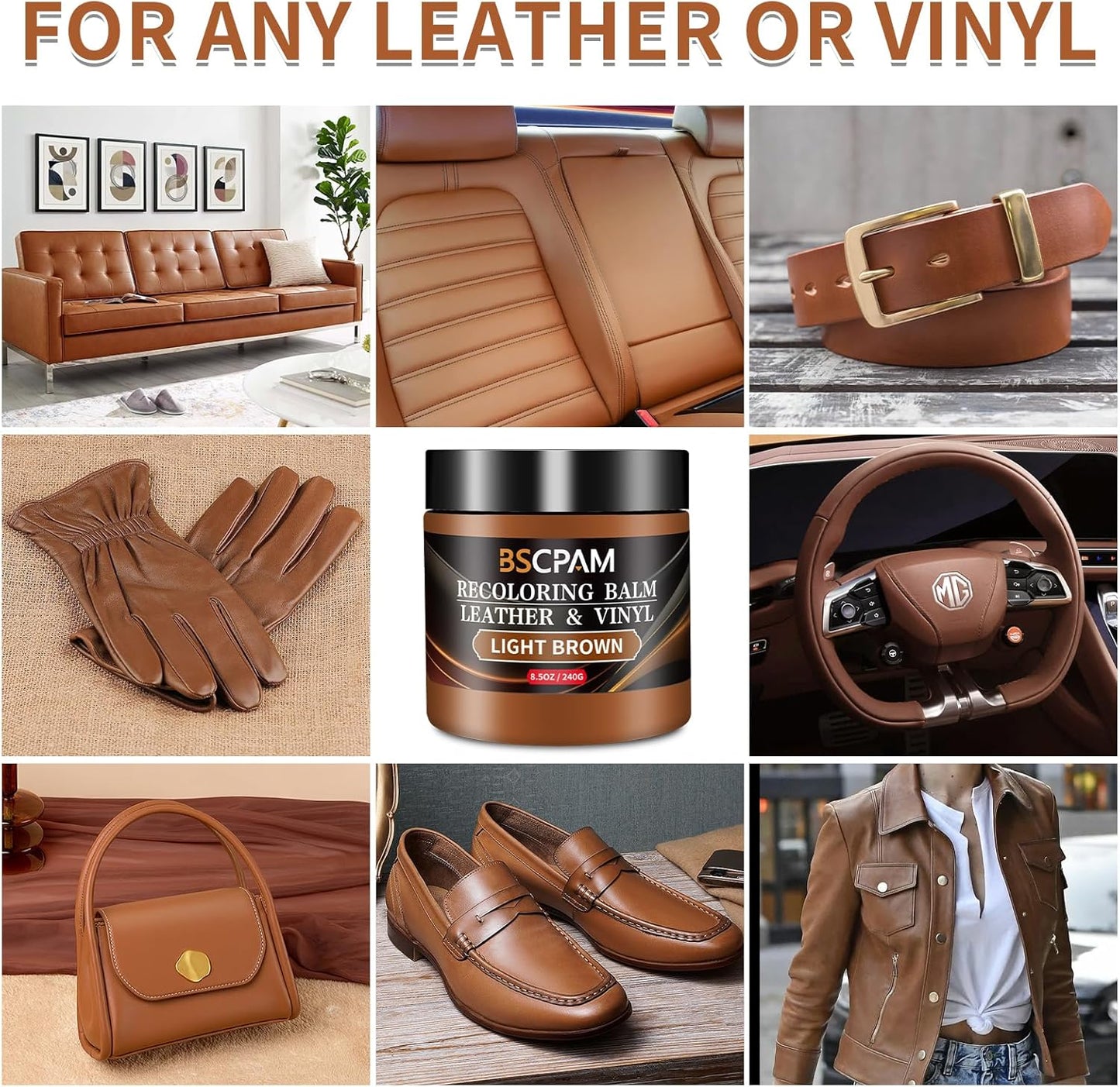 Light Brown Leather Recoloring Balm with 100ml Mink Oil,Leather Couch Scratch Remover,Leather Repair kit for Vinyl Furniture and Car Interior,Leather Dye Paint,Mink Oil for Leather