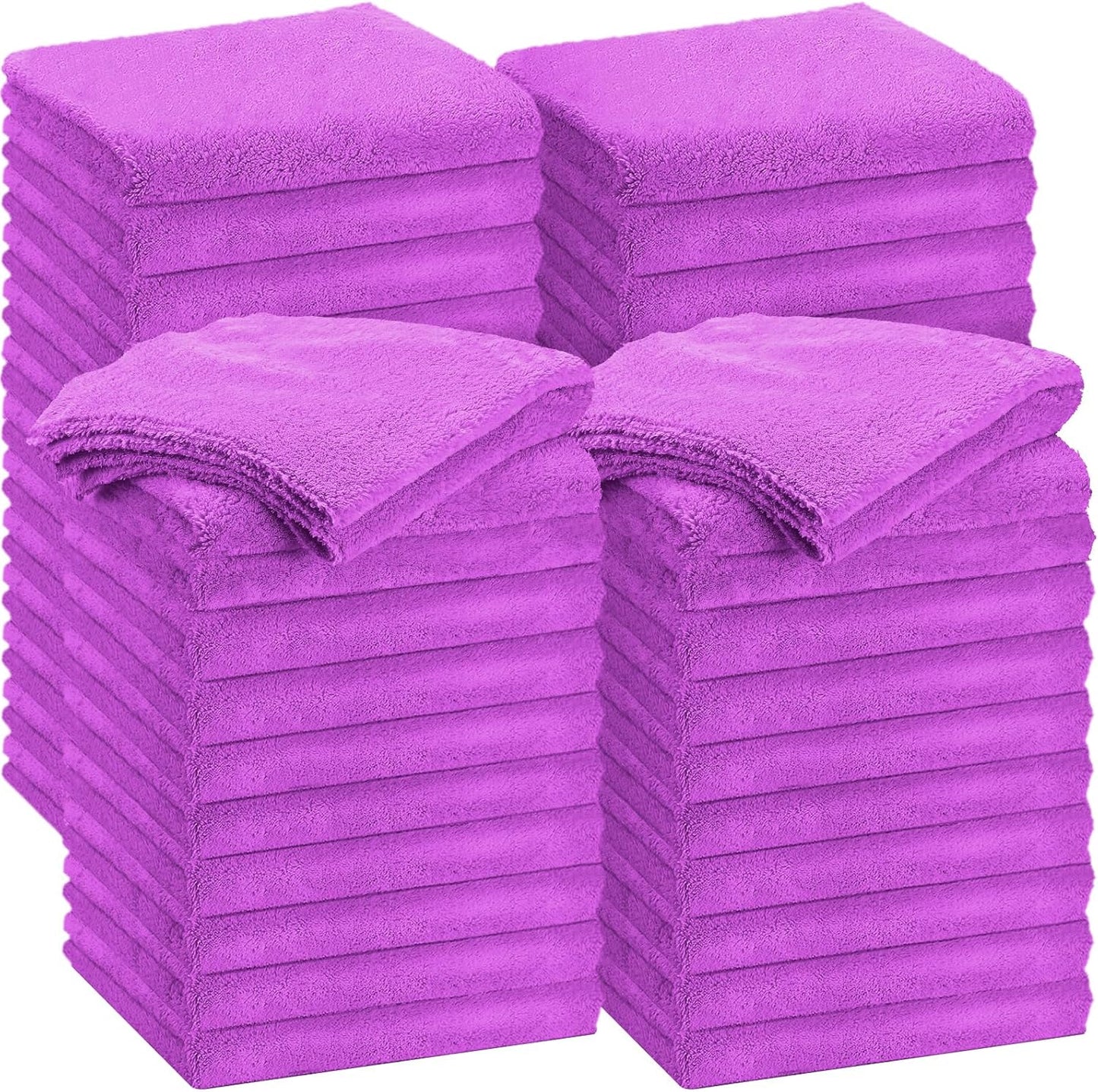 Shimeyao 30 Pcs Edgeless Microfiber Plush Towels for Cars Detailing Drying Wash Polishing Absorbent Cleaning Cloths, 500 GSM, 16 x 16 Inch(Purple)