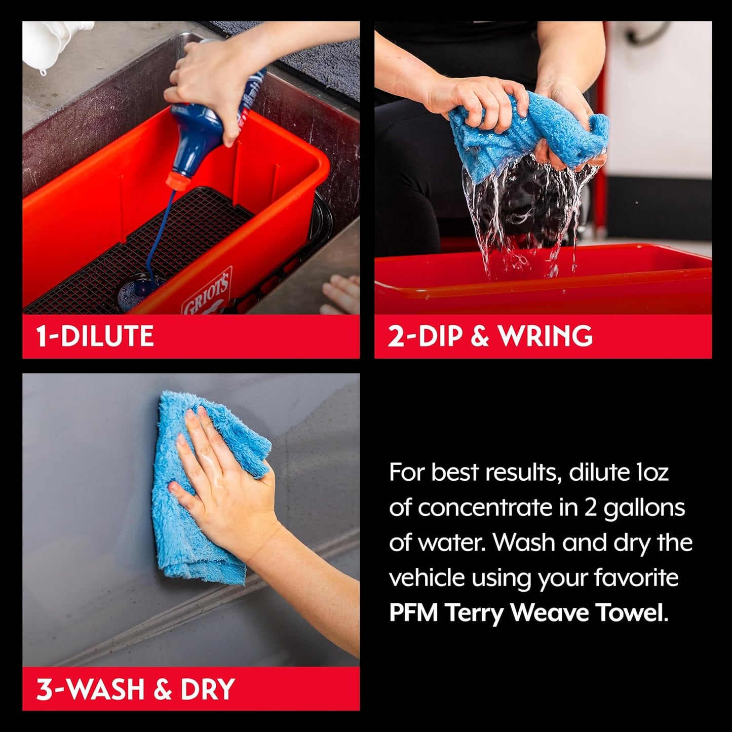 Griot's Garage Rinseless Wash for Car Cleaning and Detailing, No-Rinse Vehicle Washing, Dilutes Into Detailer, Clay Bar Lubricant, 10488, One Gallon