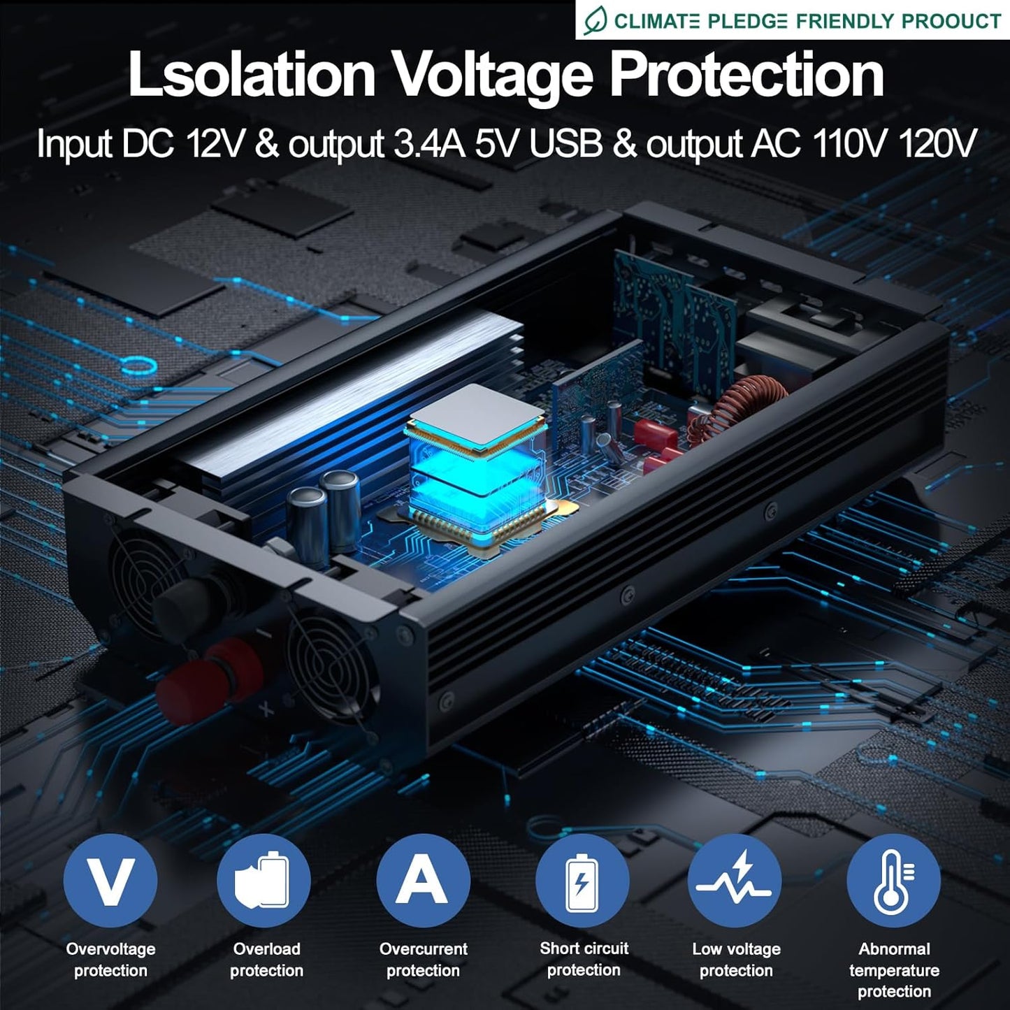 3000W Power Inverter,Peak Power 6000W 12V DC to AC 110V120V,Remote Control with 2AC Outlets and 2.4USB Port,LCD Display for Power Converter,Outdoor Activities,Emergency,Vehicles Truck RV Solar System