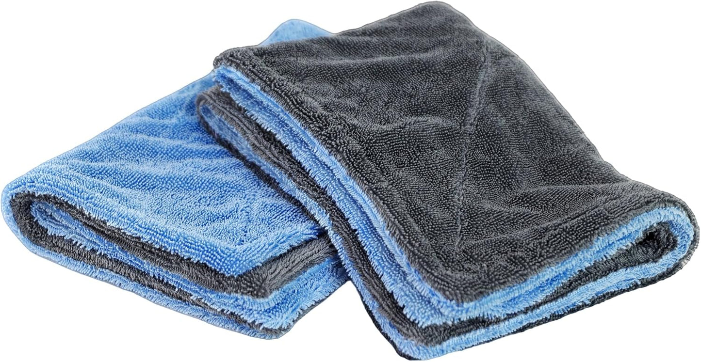 LIVOS 2 Pack Car Drying Towel, Premium Microfiber Towels for Cars, 1000GSM, Edgeless Twisted Loop Design, No Streaks, Scratches, or Water Spot, Absorbent Wash Towel, 18" x 24" (Blue&Grey)