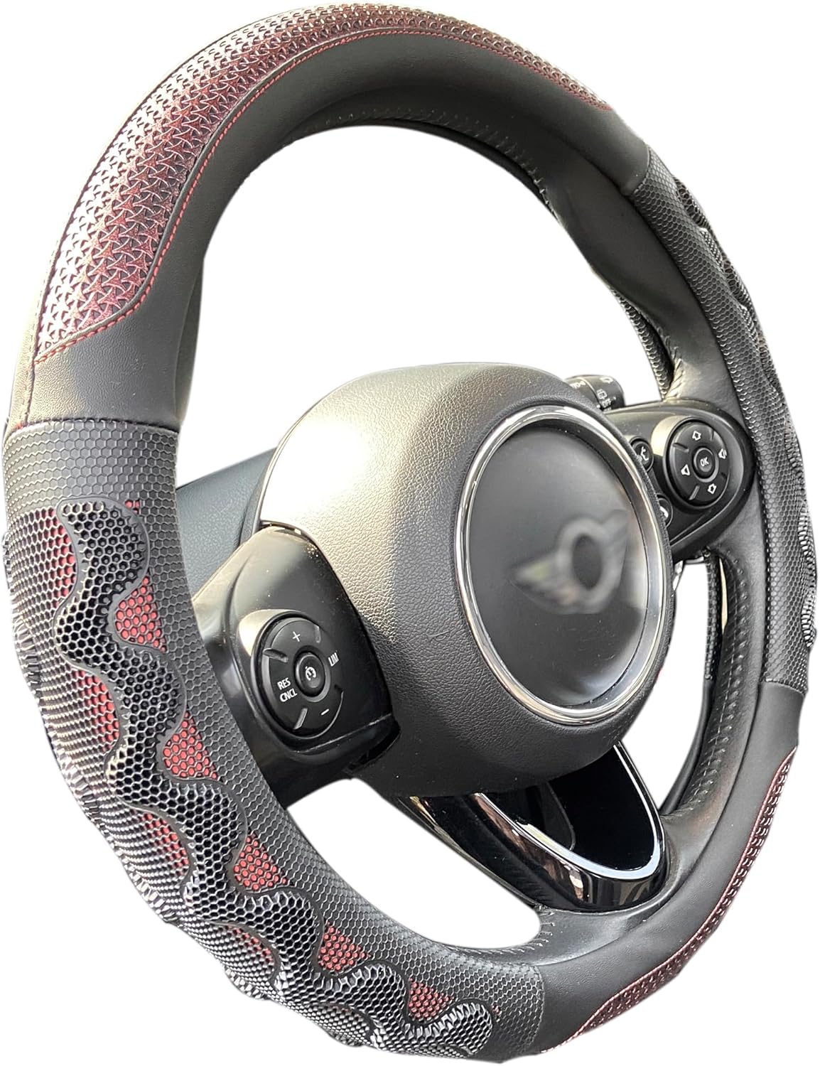 PINCTROT Large Size Steering Wheel Cover Great Grip with 3D Honeycomb Anti-Slip Design, 15.5-15.75 Inch (Wine Red)