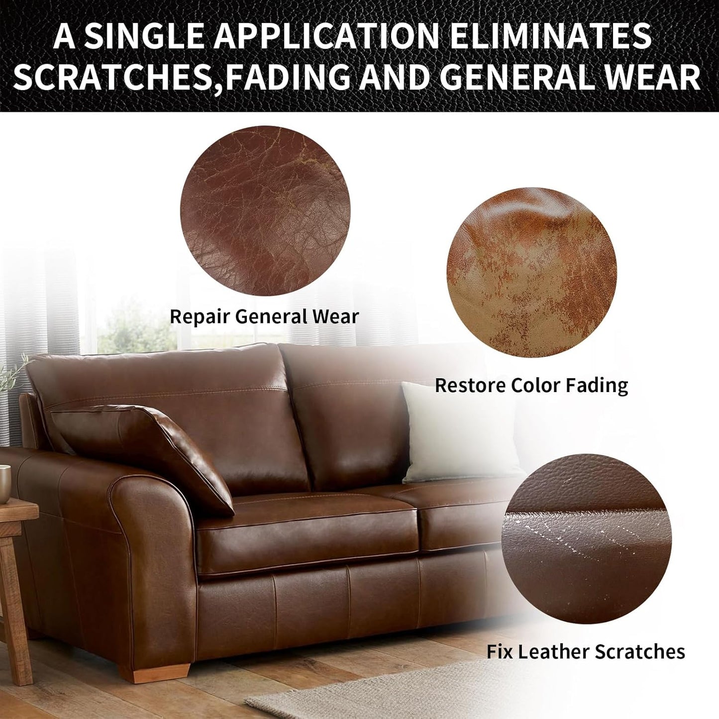 Leather Repair Kit Recoloring Balm Cleaner Conditioner Waterproof Beeswax Oil for Car Seat Furniture Couch Shoe Leather Vinyl(Medium Brown)