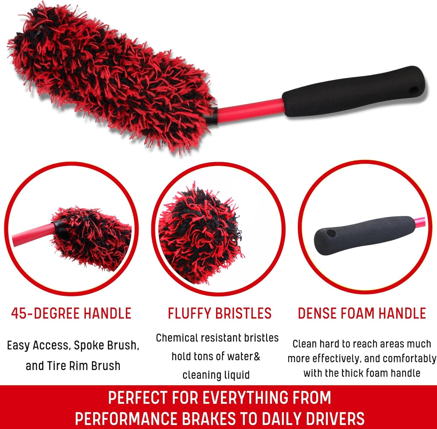 Angled Wheel Brush Kit 3 Pack- Angled Microfiber Wheel Brush, Wheel Barrel Brush, Detailing Brush Scratch Free Calipers Woolies Spoke Brush Cleans Brake Dust from Barrels& Hard to Reach Areas
