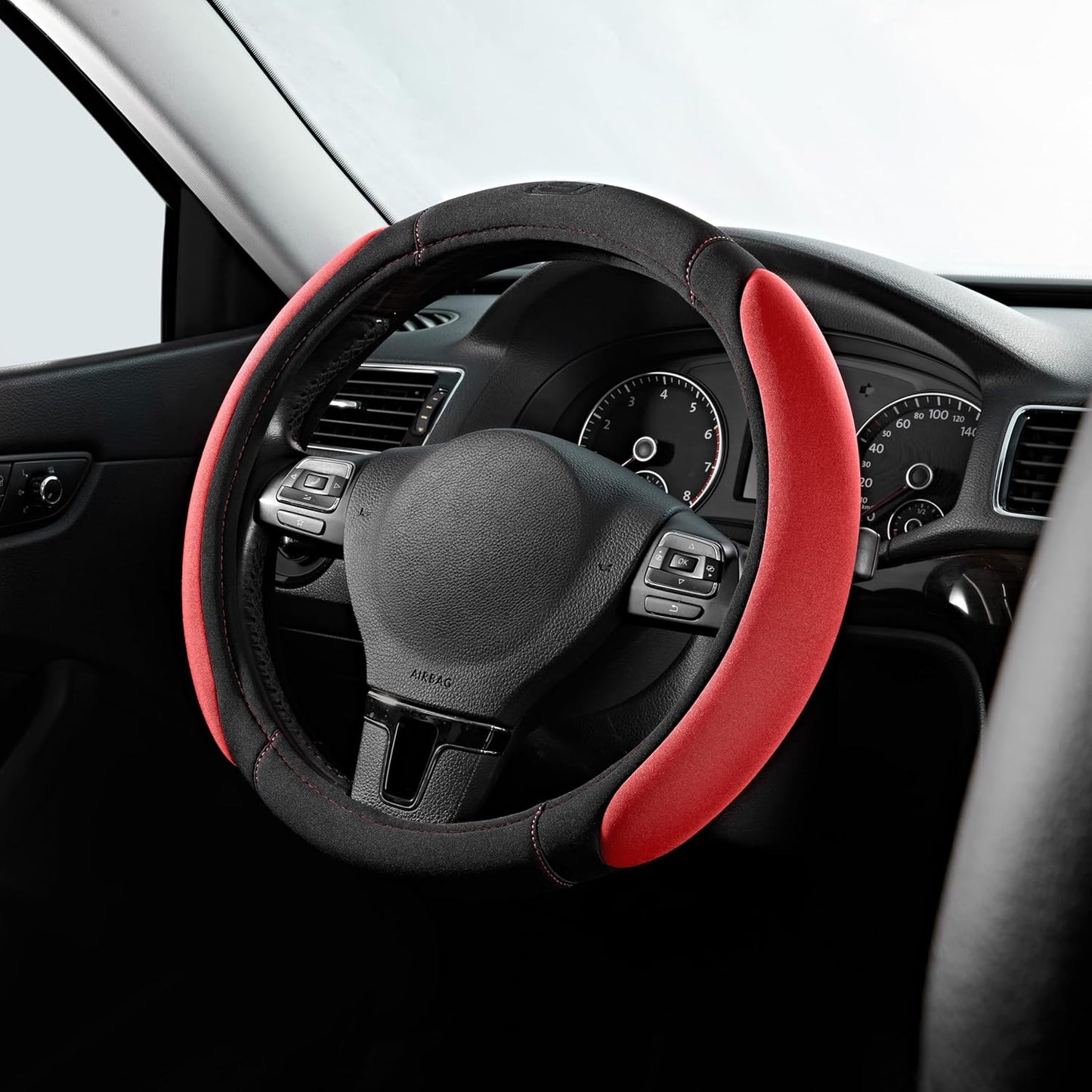 Skechers Steering Wheel Cover,Memory Foam Car Steering Wheel Cover,14.5-15inch Anti-Slip Safety Comfortable Desgin, Universal Accessory for Diverse Cars, Truck,SUV (Black & Red)