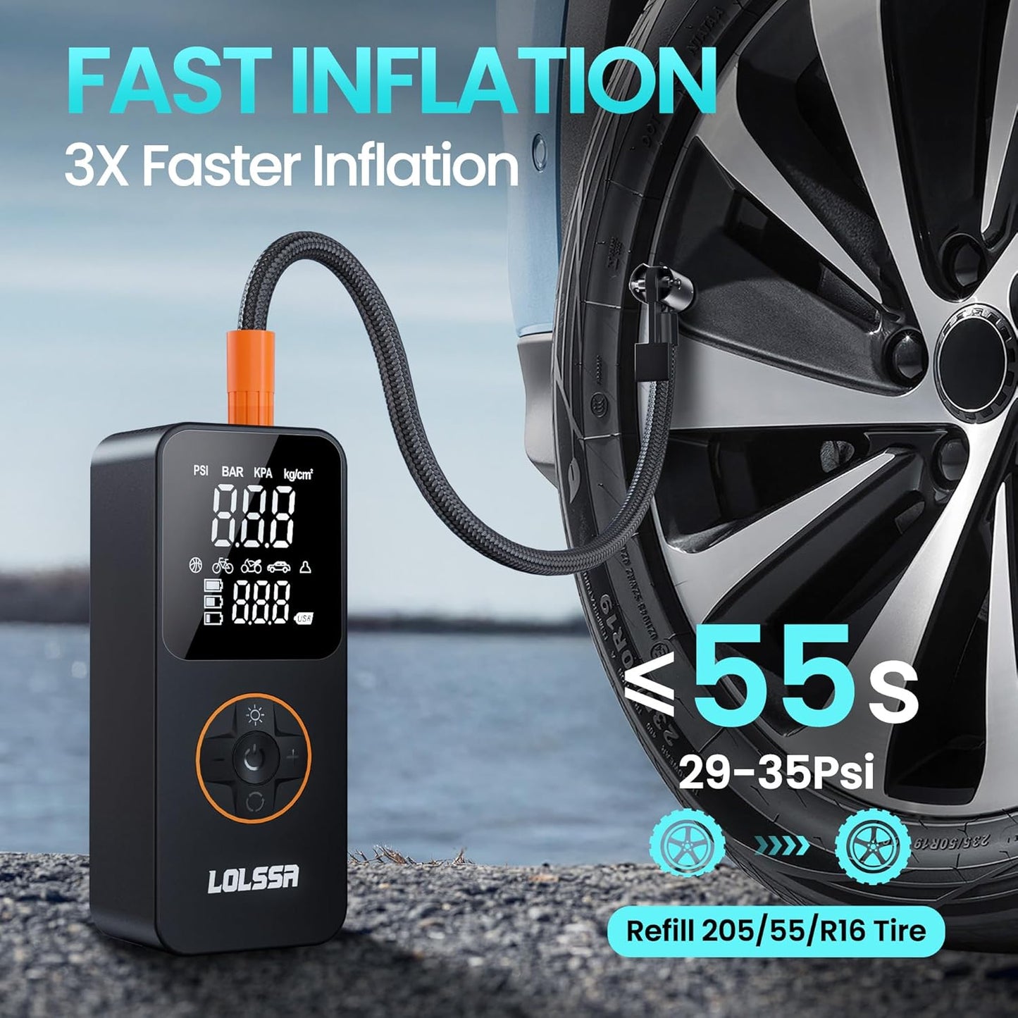 Tire Inflator Portable Air Compressor-Air Pump 20000mAh & 150PSI Cordless Electric for Car, Motorcycle, Bike, Ball, with Tire Gauge Pressure, Dual-Use Type (Orange)