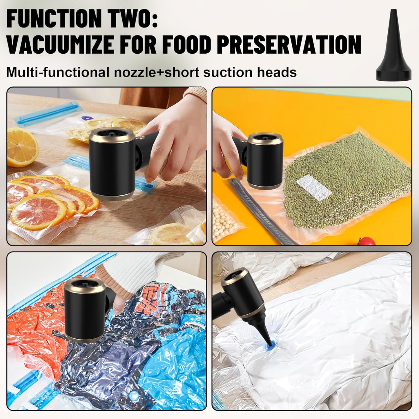 Handheld Car Vacuum Portable Cordless, 20000PA High Power 4 in 1 Vacuum Cleaner & Air Duster & Air Blower with 4000mAh Brushless Motor and Multi-Nozzles for Car (20000 PA-Black)