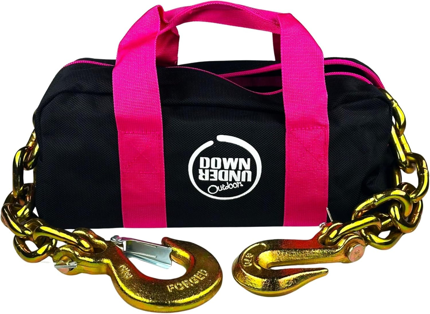 DOWN UNDER OUTDOORS Heavy Duty 3/8”x 10ft Grade 70 Recovery Log Chain, Deer Drag, with Grab and Slip Hooks WLL 6,600 Lbs, Includes Storage Bag for Gear