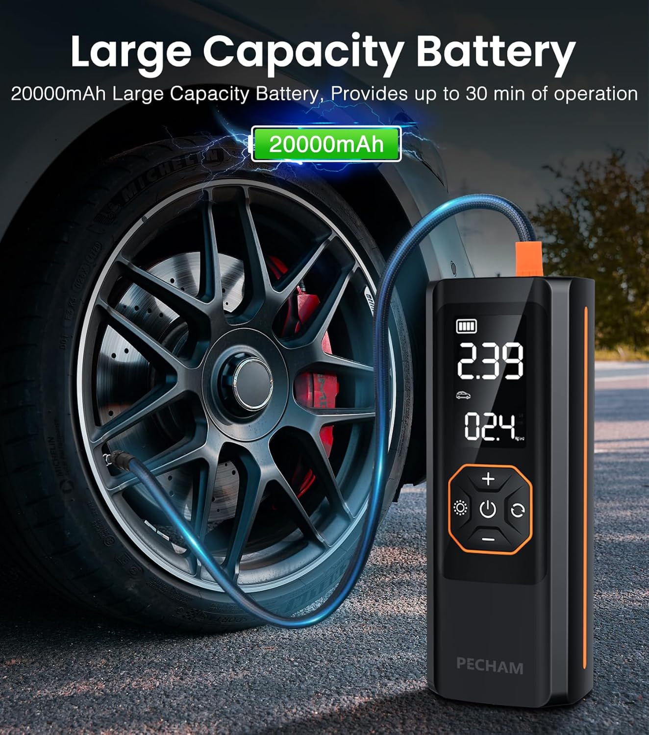 PECHAM Tire Inflator Portable Air Compressor,USB 5V 20000mAh Battery 160PSI Cordless Tire Pump Electric Air Pump for Car Tires,Fits Car/Truck/Motorcycle/Balls/Bicycles