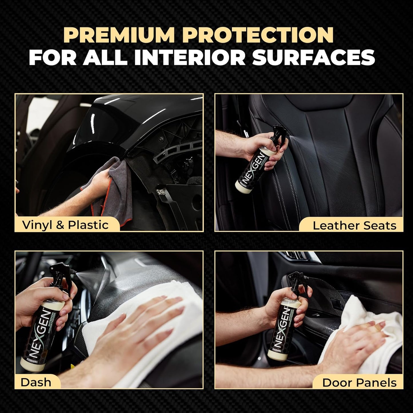 Nexgen Interior Conditioner (16oz) - Non-Greasy, UV-Blocking Formula - Fresh Leather Scent - On-The-Go Car Detailing - Car Cleaning Supplies - for Car Seats, Dashboards, Door Panels, & More