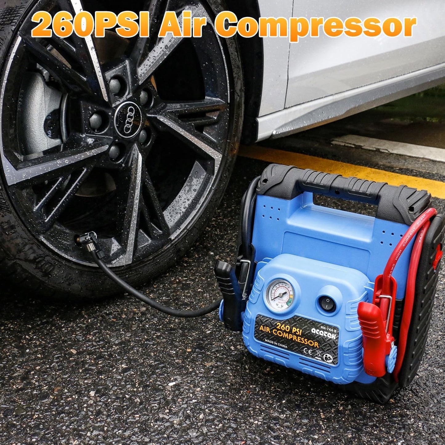 1800 Amp Jump Starter with Air Compressor, acetek Car Battery Jump Starter 260 PSI Tire Inflator, 20000 mAh 12V Auto Lead-Acid Battery Booster (Up to 6L Gas or 6L Diesel Engine) with LED Light & USB