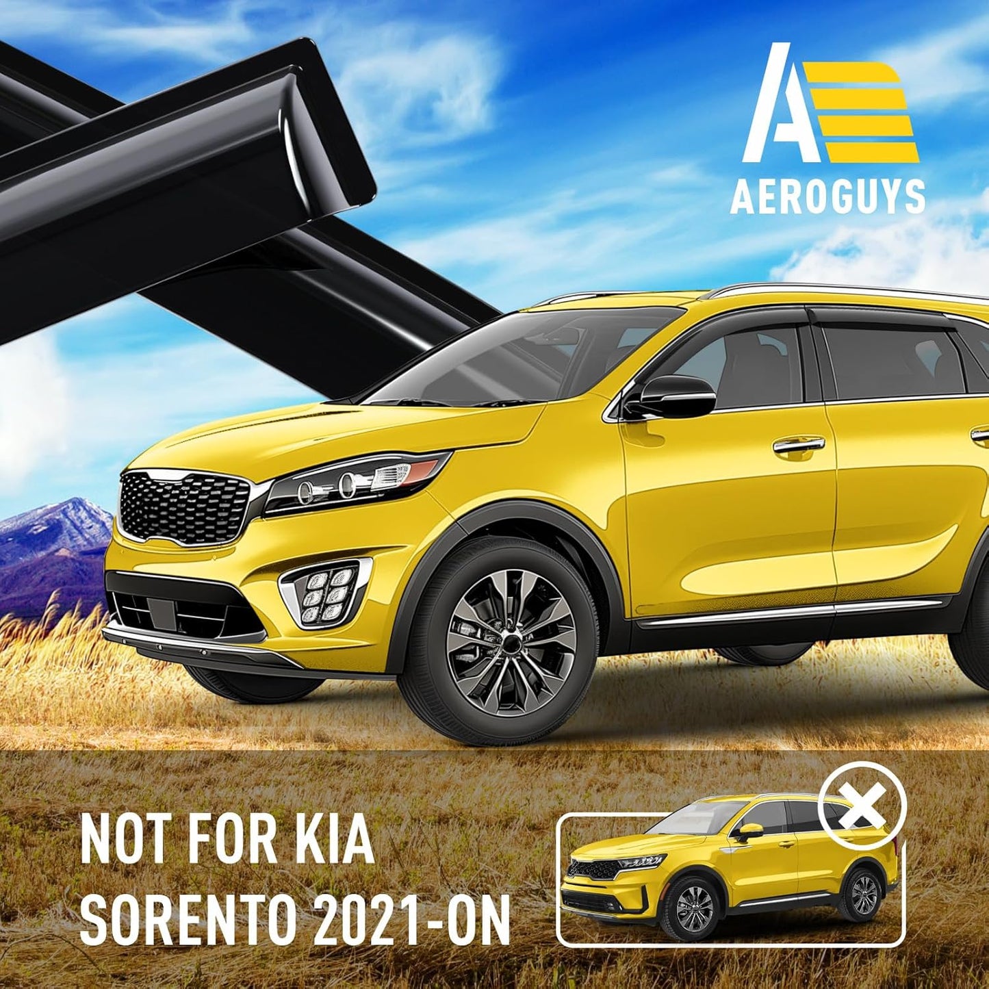 Extra Durable Window Deflectors Tape-On Window Visors Rain Guards Fit for Kia Sorento 2016-2020, Sun Visors, Wind Vent for Shades, Exterior Car Accessories - 4pcs. AG0087
