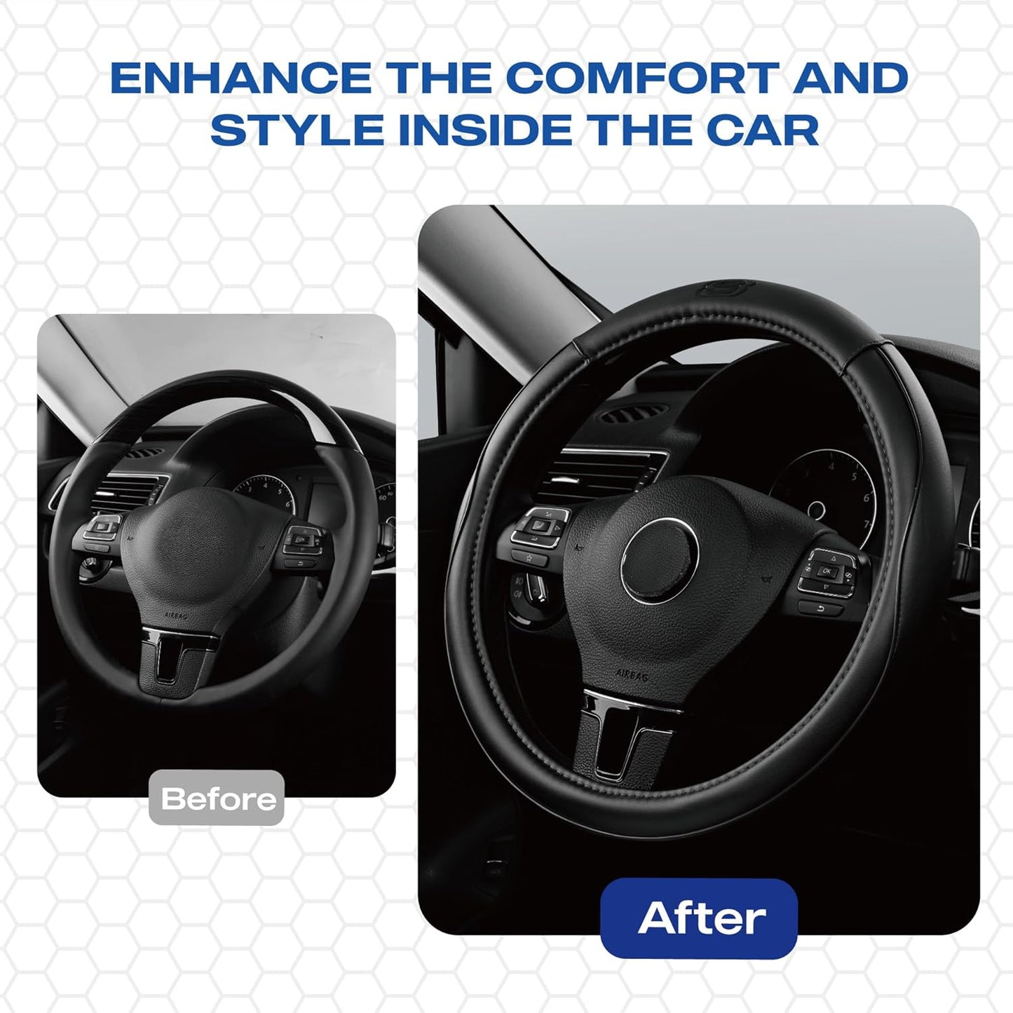 Skechers Memory Foam Steering Wheel Cover,Piping Microfiber Leather Steering Wheel Cover Sporty Universal Fit 14" 1/2-15" Car Wheel Protector for Men Women Fit Suvs,Vans,Sedans,Car,Trucks,Black