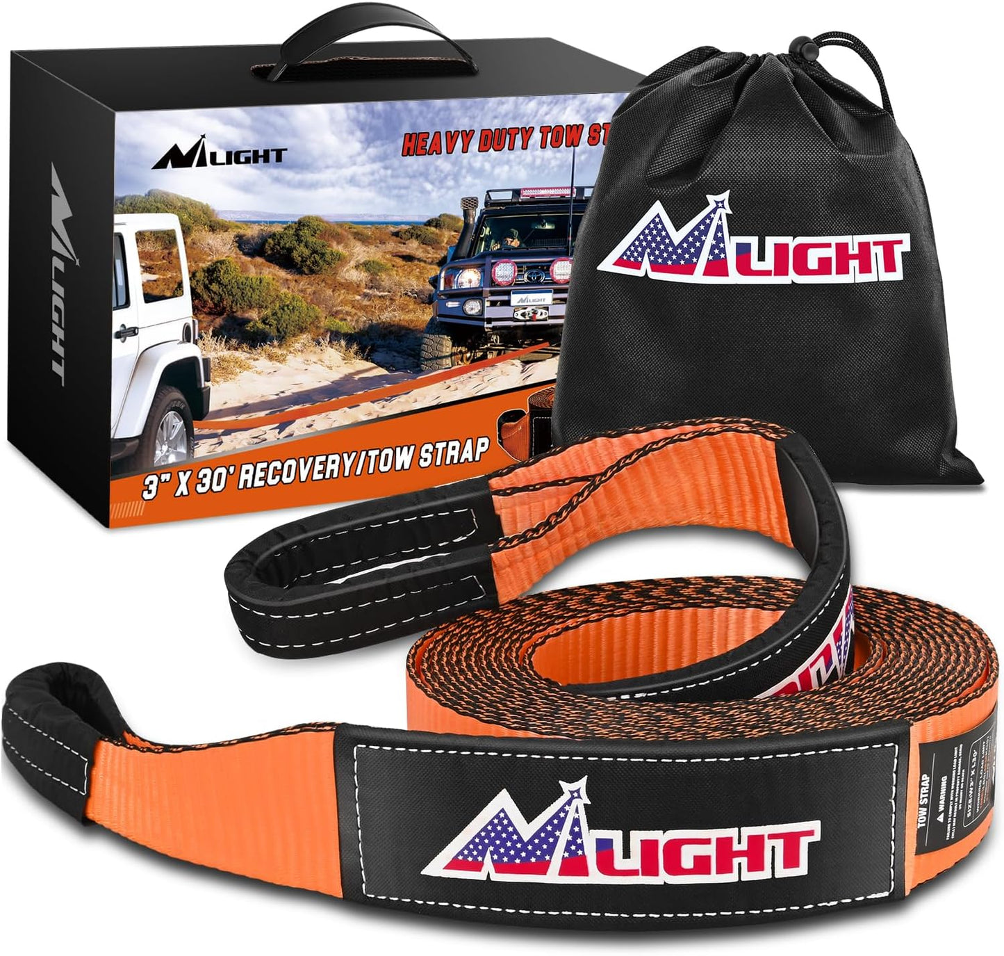 Nilight 3" x 30' Recovery Tow Strap Lab Tested 31,500lbs Break Strength Heavy Duty Off Road Straps with Triple Reinforced Loop Emergency Towing Rope of Mind for SUV, UTV, ATV, Truck, 2 Years Warranty