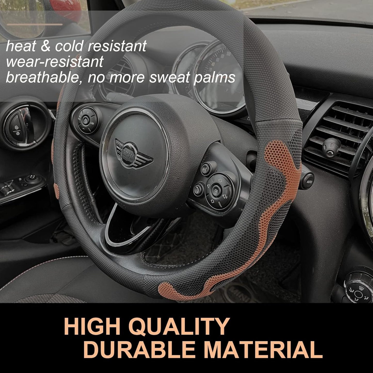 PINCTROT Comfy Grip Steering Wheel Cover, Anti-Slip Design, Universal 14.5-15 Inch(Silicone Brown)