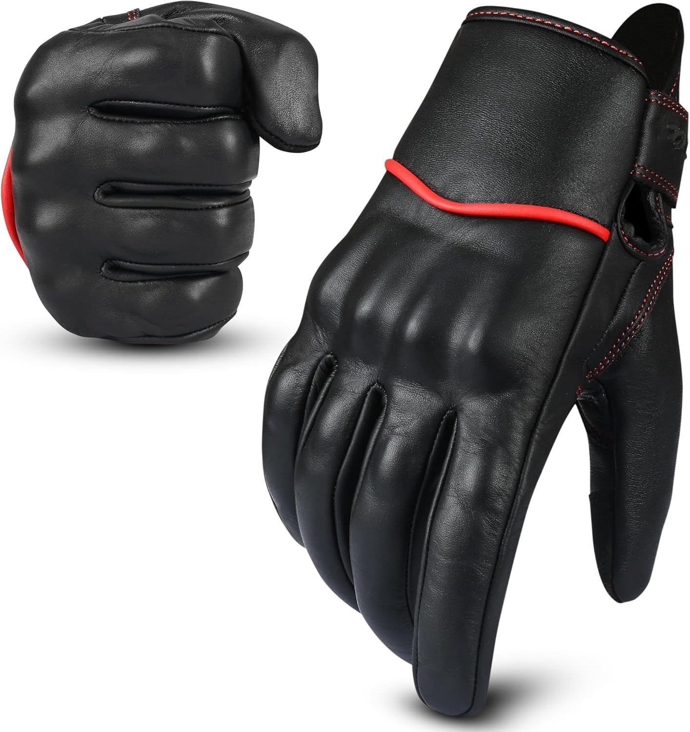 aasportx Motorcycle Gloves - Men's Leather Motorbike Gloves with Touchscreen Function - Non-Slip Pads for Men & Women