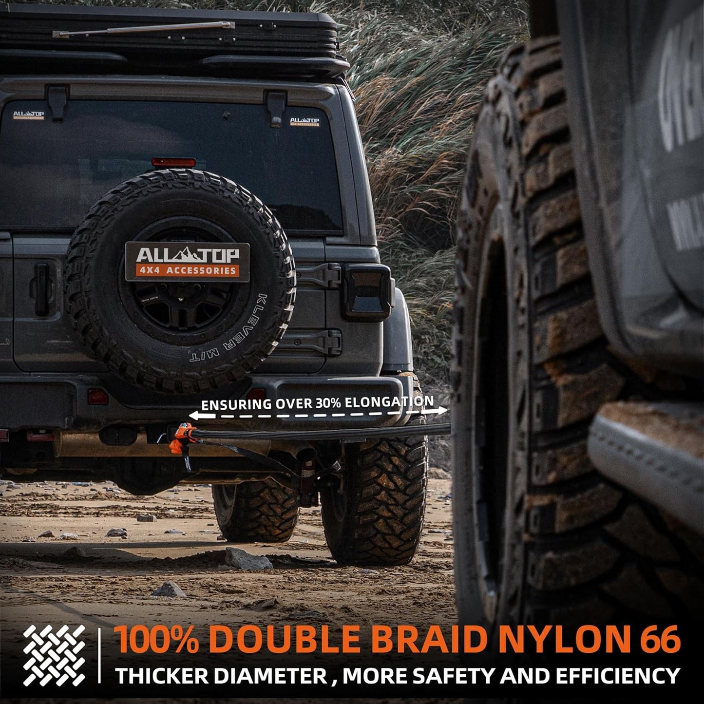 ALL-TOP Kinetic Recovery Rope, 48000Lbs, 1in x 20ft, Heavy Duty 30+% Elasticity, 16000Lbs Work Load Limit for 4x4 Offroad Vehicle